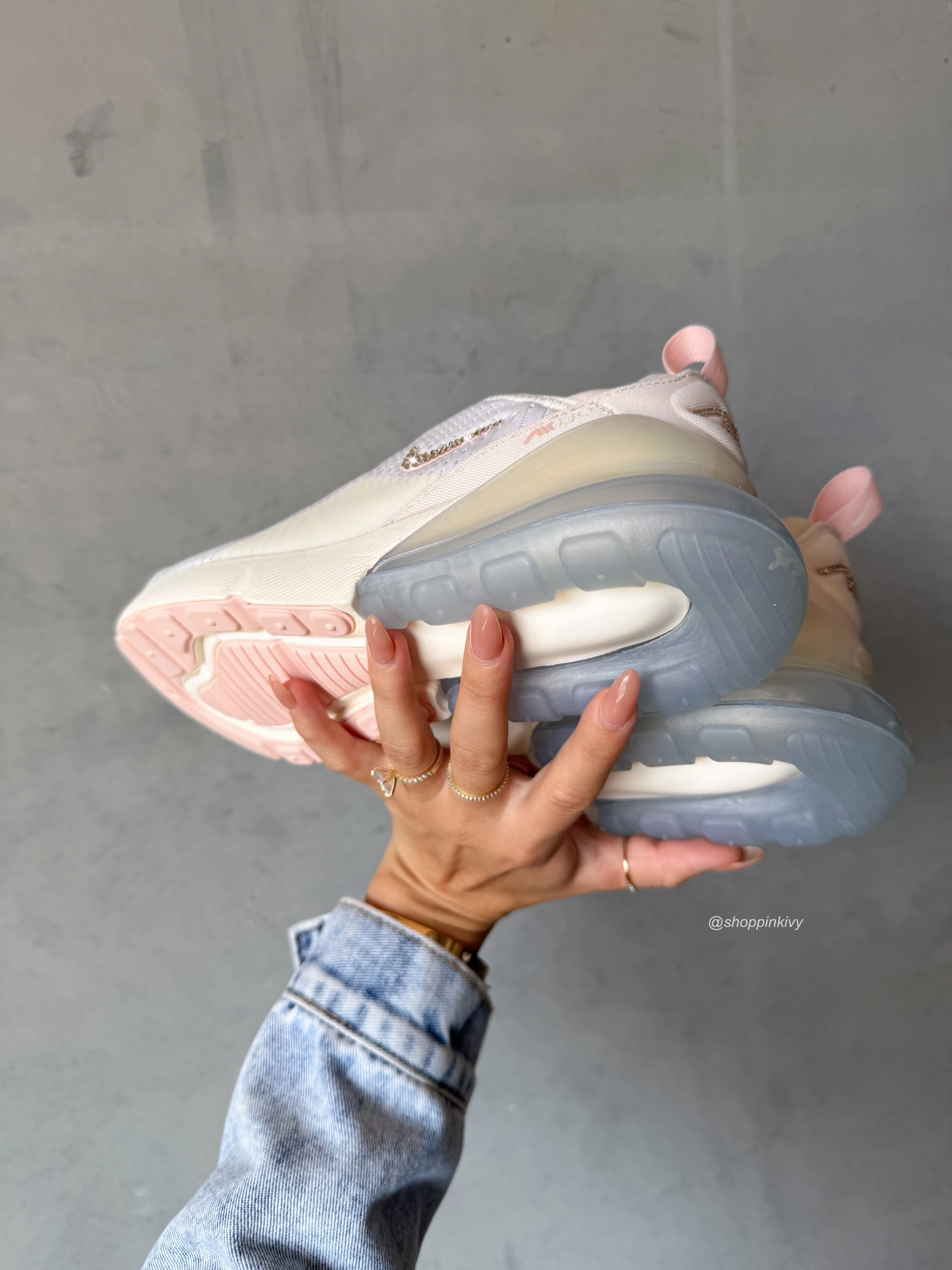 ?NEW?Pearl Shimmer Swarovski Women's Nike Shoes Air Max 270 Modern Twist Slip Off