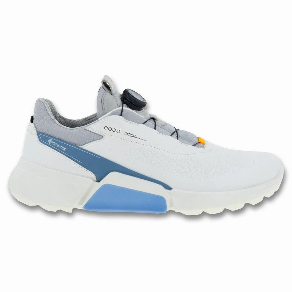 Breathable Lining Quick Adjustment ECCO BIOM H4 BOA Spikeless Golf Shoes White/Retro Blue - SS23 Men