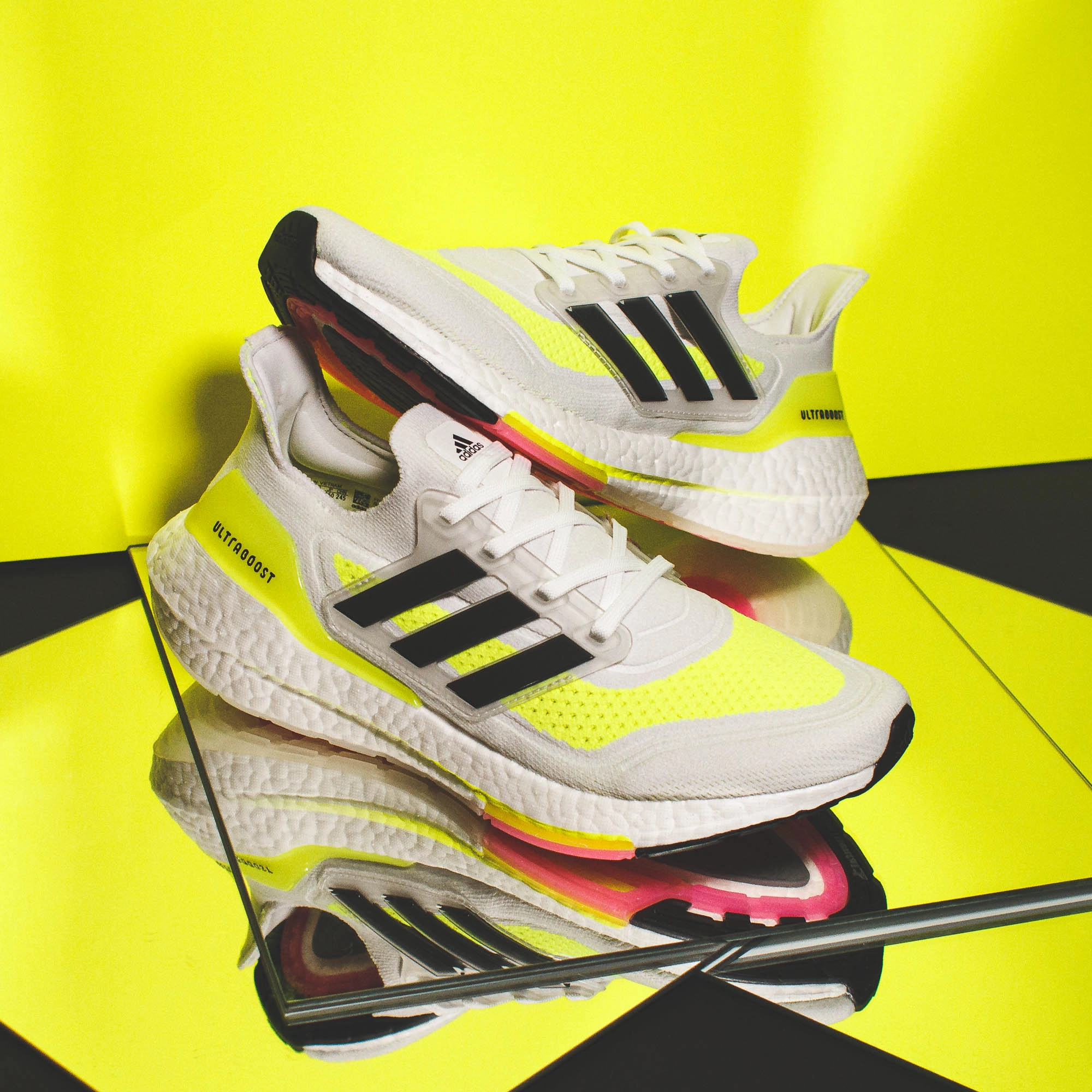amazing comfort Adidas Running Women Ultraboost 21 White Black Yellow FY0401