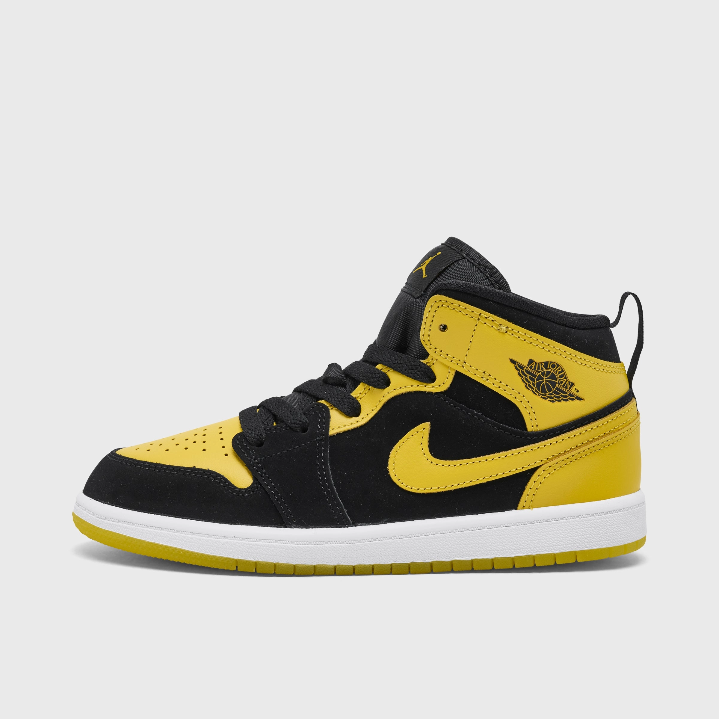 Jordan 1 Mid PS Black / Varsity Maize - White Soft Soles