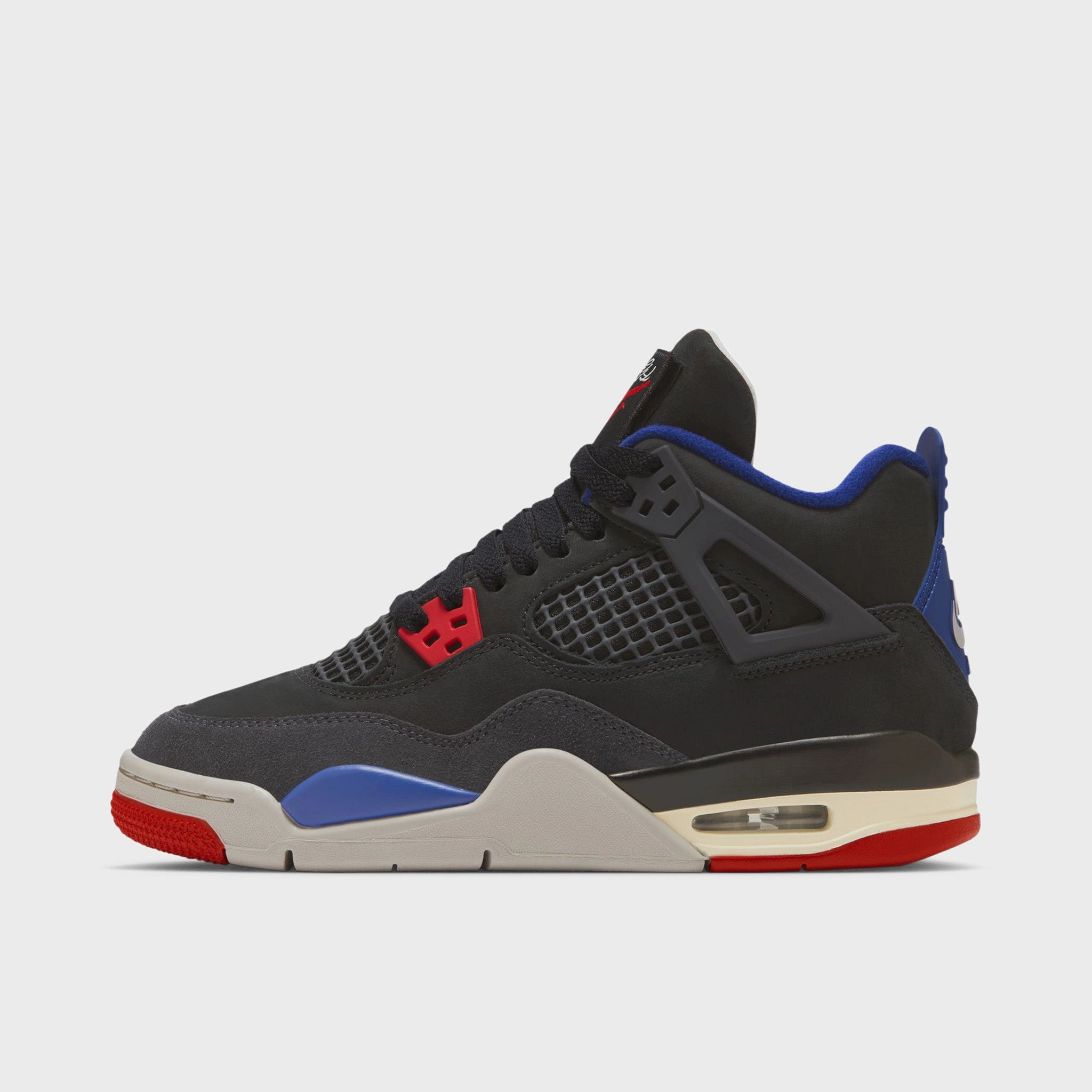 Durable Rubber Tread Jordan 4 Retro GS Black / Fire Red - Deep Royal Blue