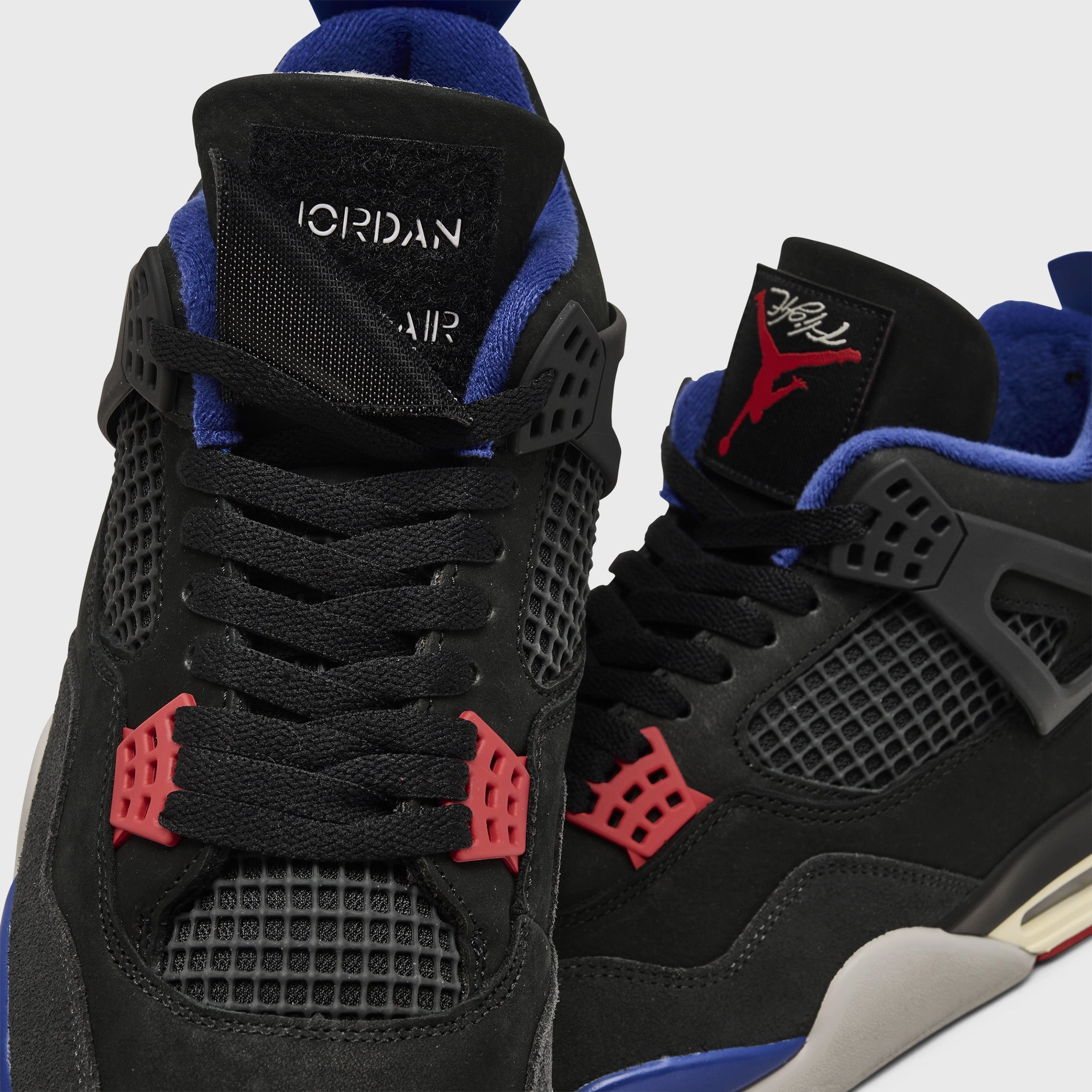 Jordan 4 Retro Black / Fire Red - Deep Royal Blue Outdoor Game Stretch Zone