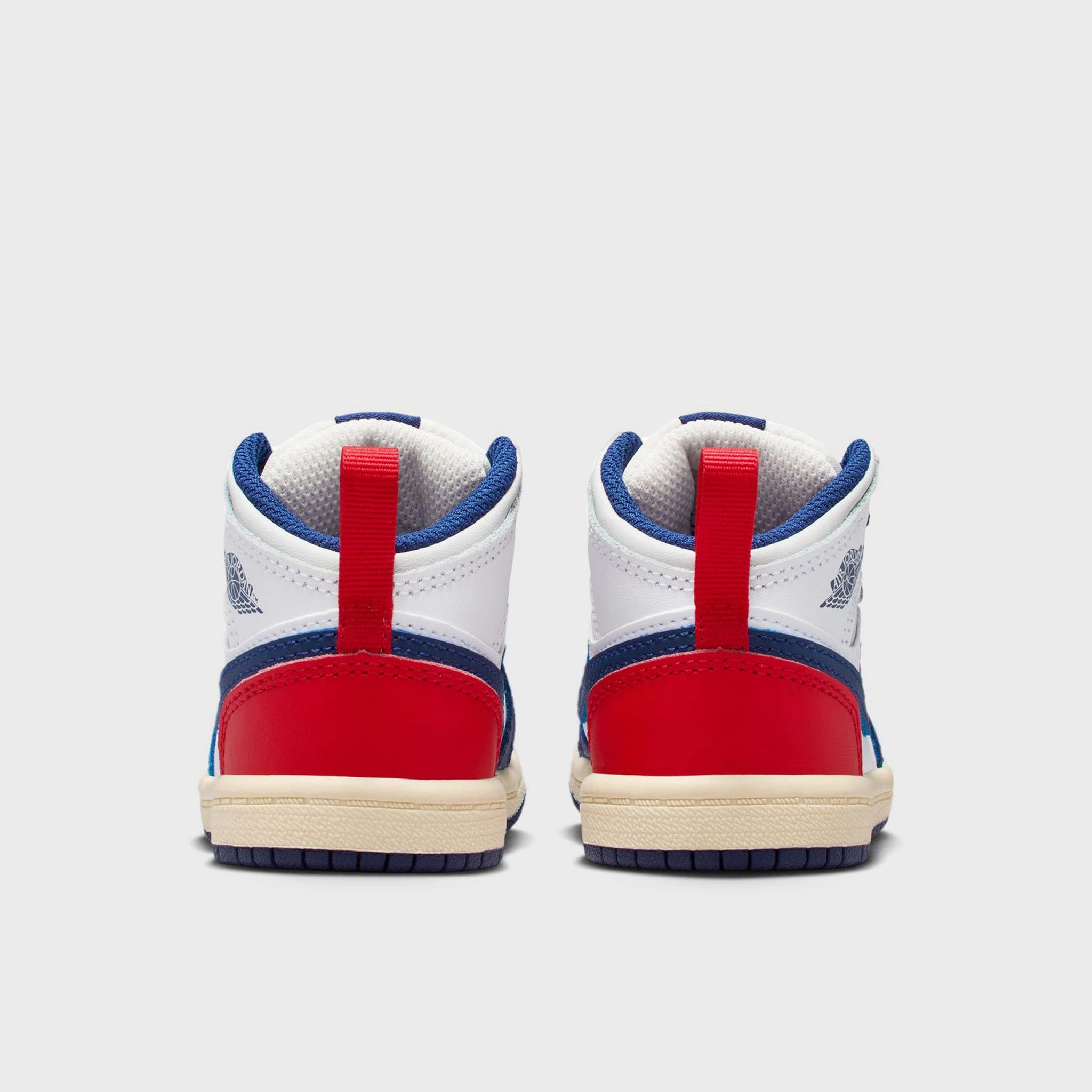 Jordan 1 Mid TD White / Deep Royal Blue - University Red Hyper Breathable Fabric
