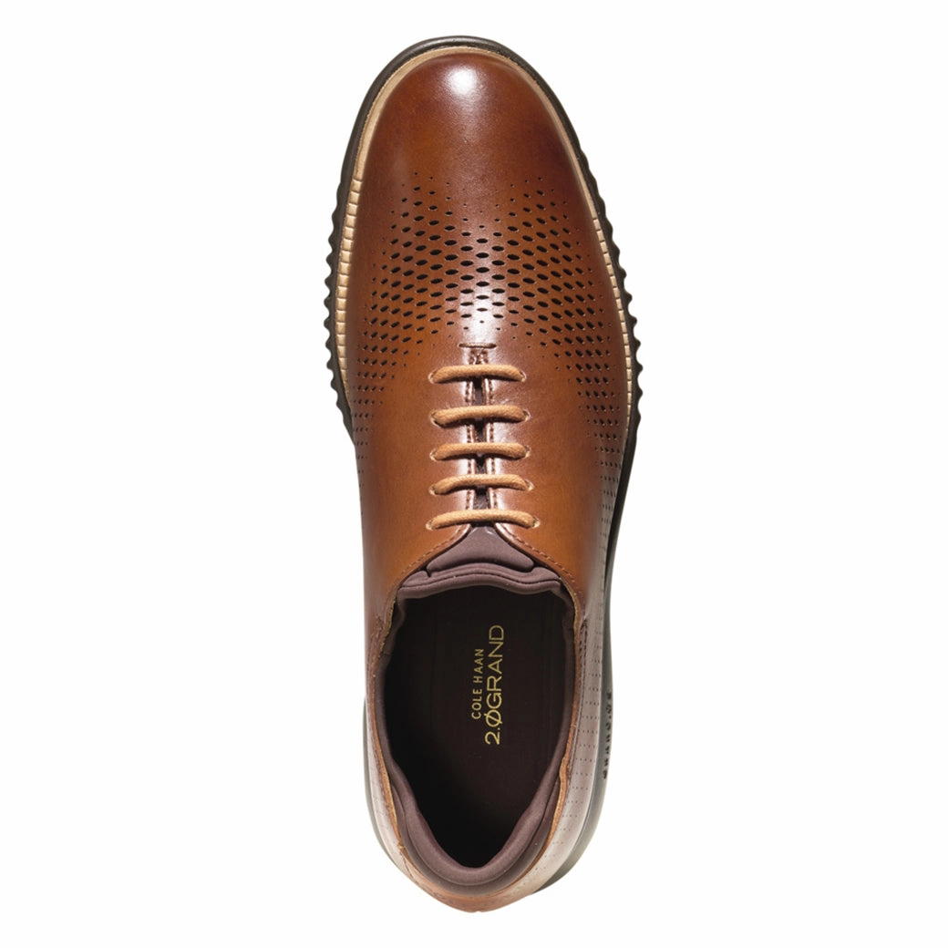 Mens Cole Haan Zerogrand Laser Wingtip Oxford in British Tan/Java Summer Oxfords