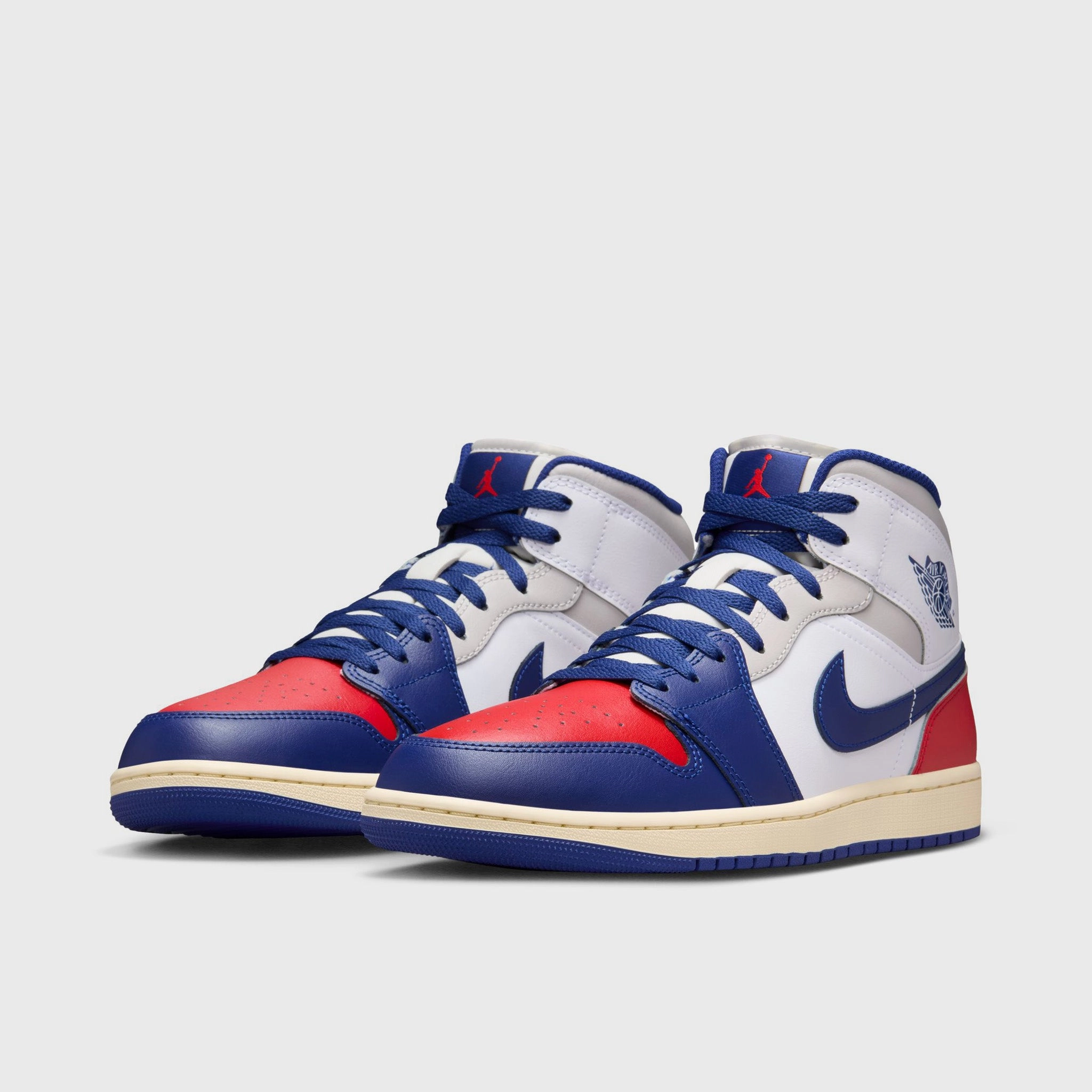 Jordan 1 Mid White / Deep Royal Blue - University Red Enhanced Ball Transition