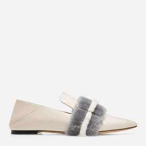 Bally Hamelia Women's 6223320 Bone Calf Leather Fur Pumps Sculpted Heel