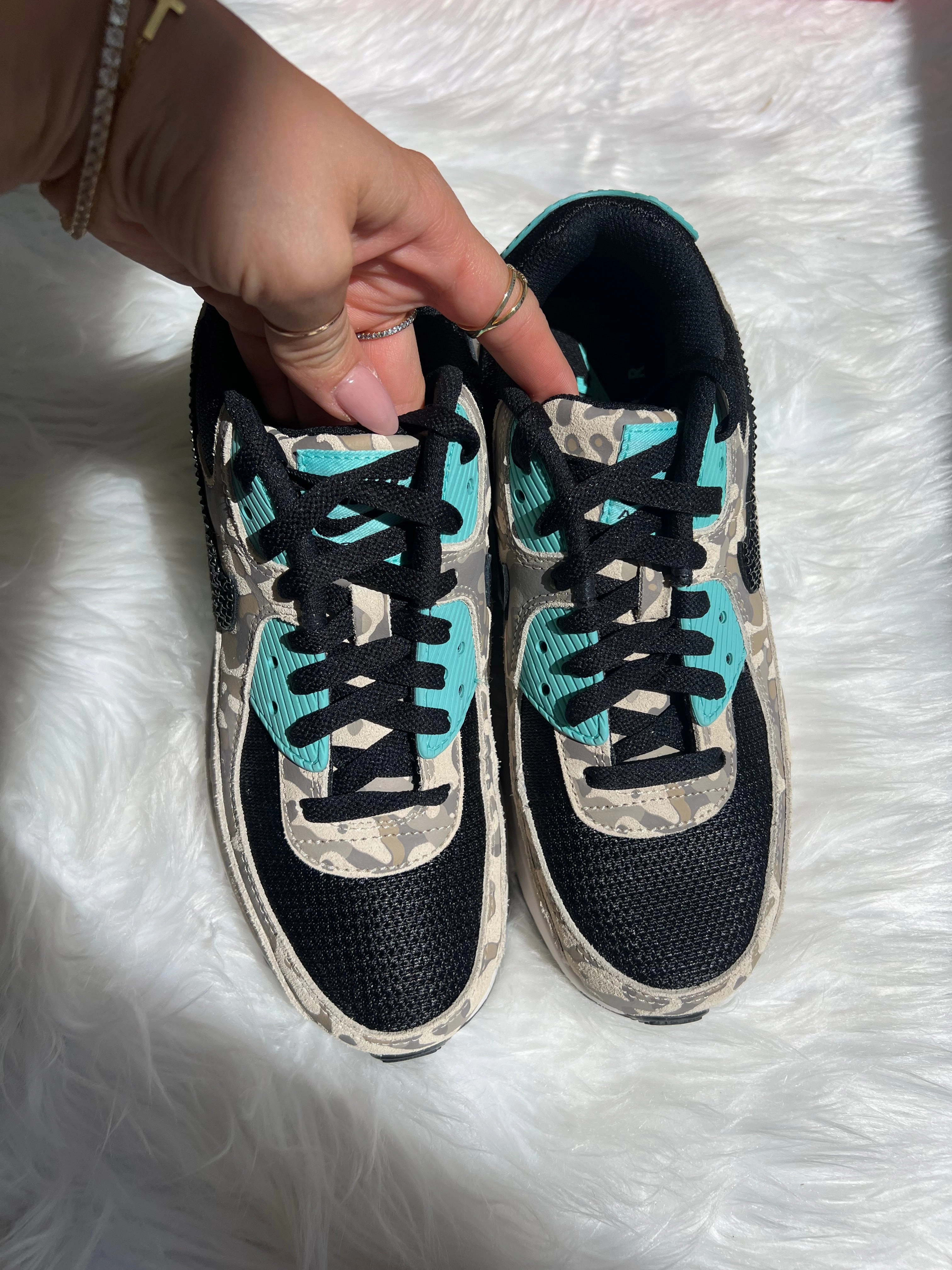 Camo and Turquoise Swarovski Womens Nike Air Max 90 Chill Style