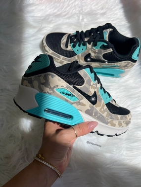 No Pressure Fit Camo and Turquoise Swarovski Womens Nike Air Max 90