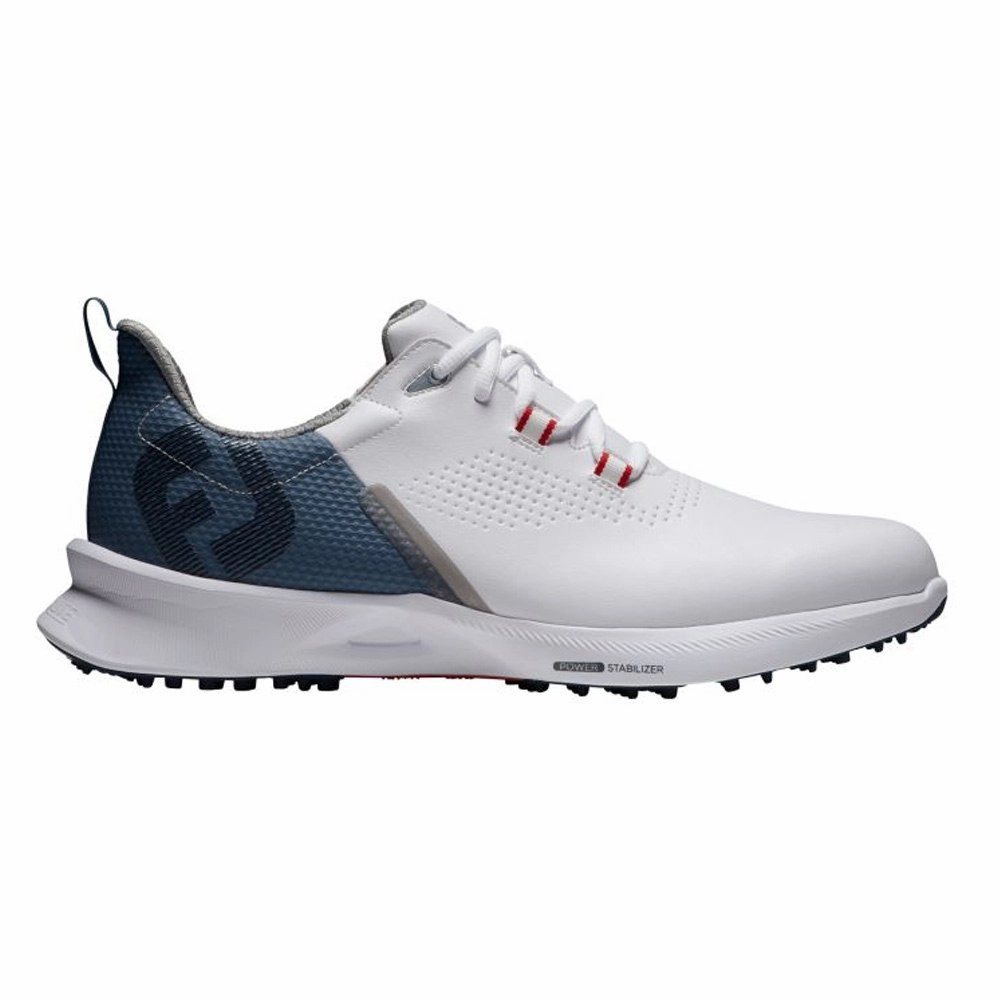 High Stability Enduring Comfort FootJoy FJ Fuel Spikeless Golf Shoes Previous Season Style White/Blue Fog/Red - 22 Men