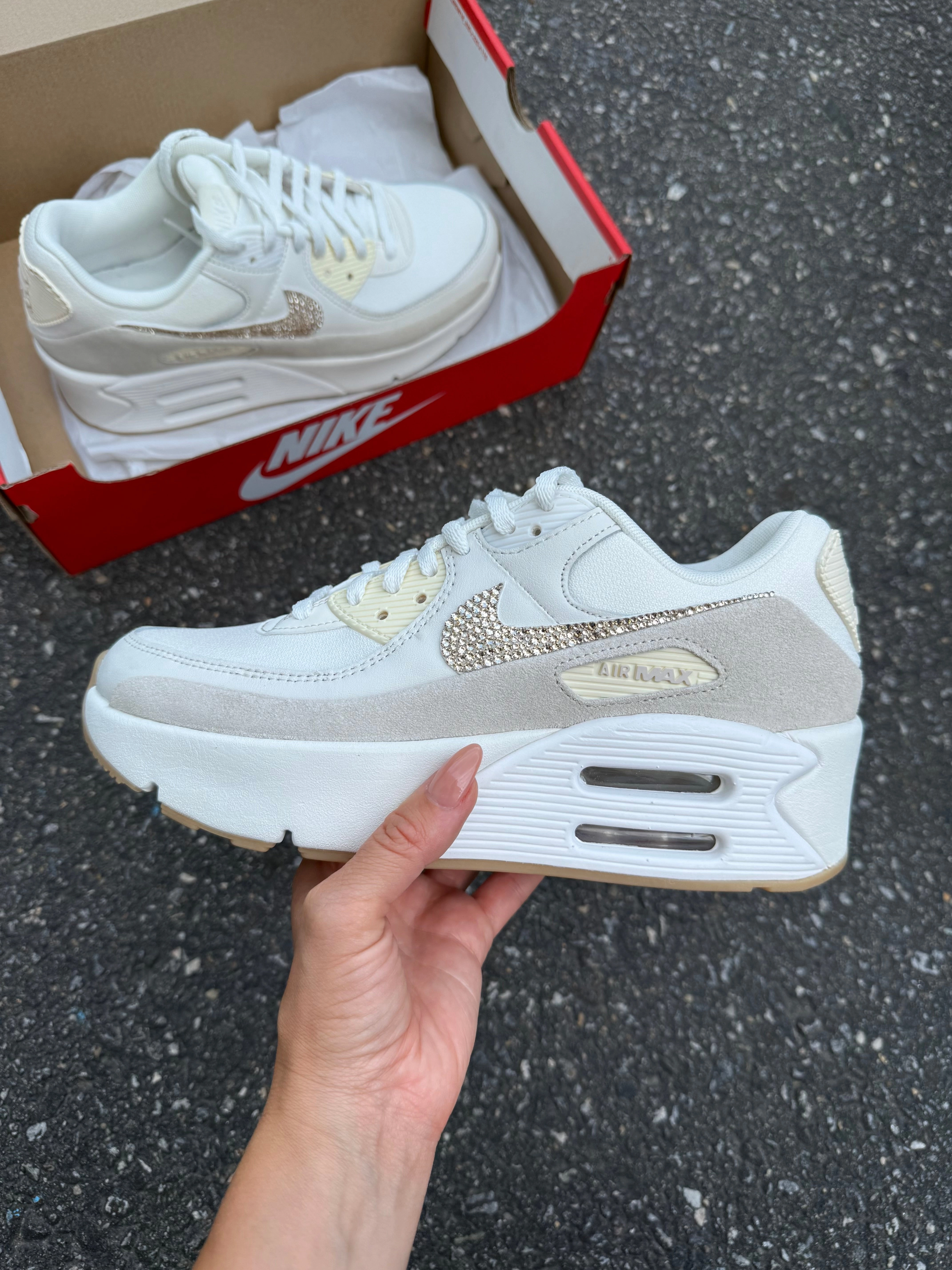 Grounded Steps Gym Style Cream Neutral Swarovski Womens Nike Air Max 90 LV8