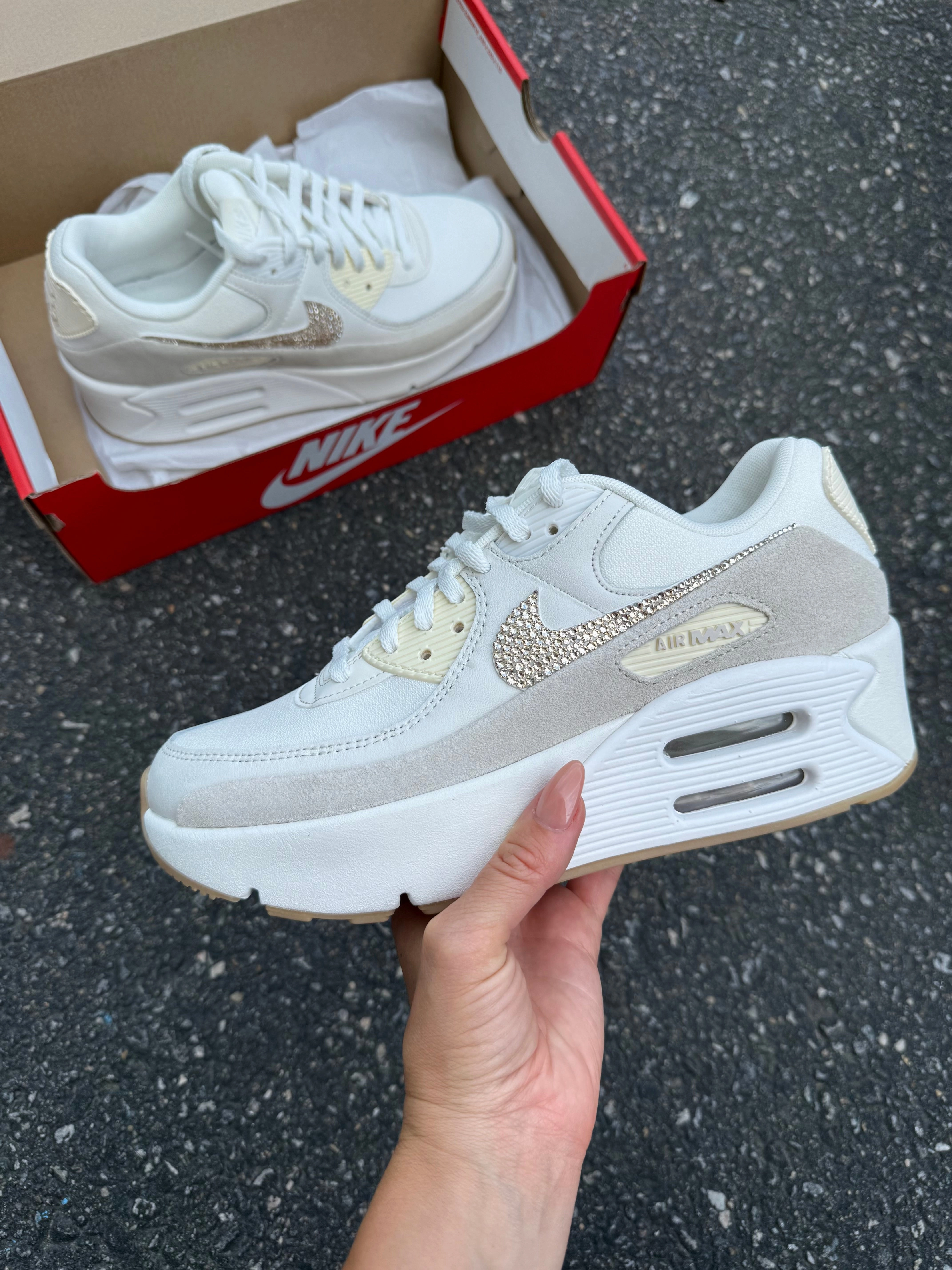 Cream Neutral Swarovski Womens Nike Air Max 90 LV8 Stretch Step