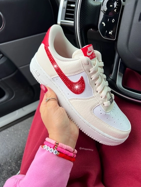 Cream Red Swarovski Women's Nike Air Force 1 Beach Jog on the road