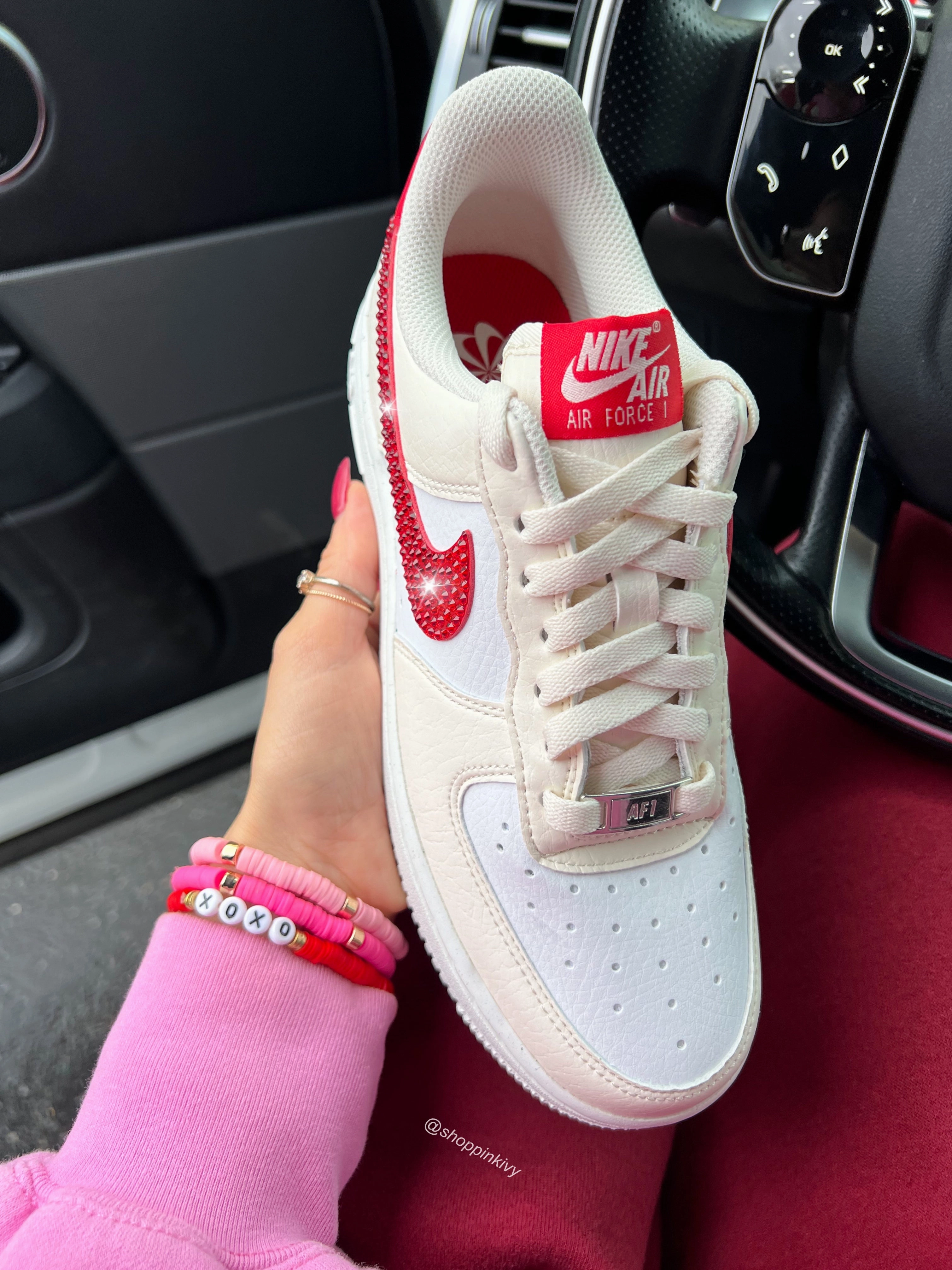 Durable Build Cream Red Swarovski Women's Nike Air Force 1