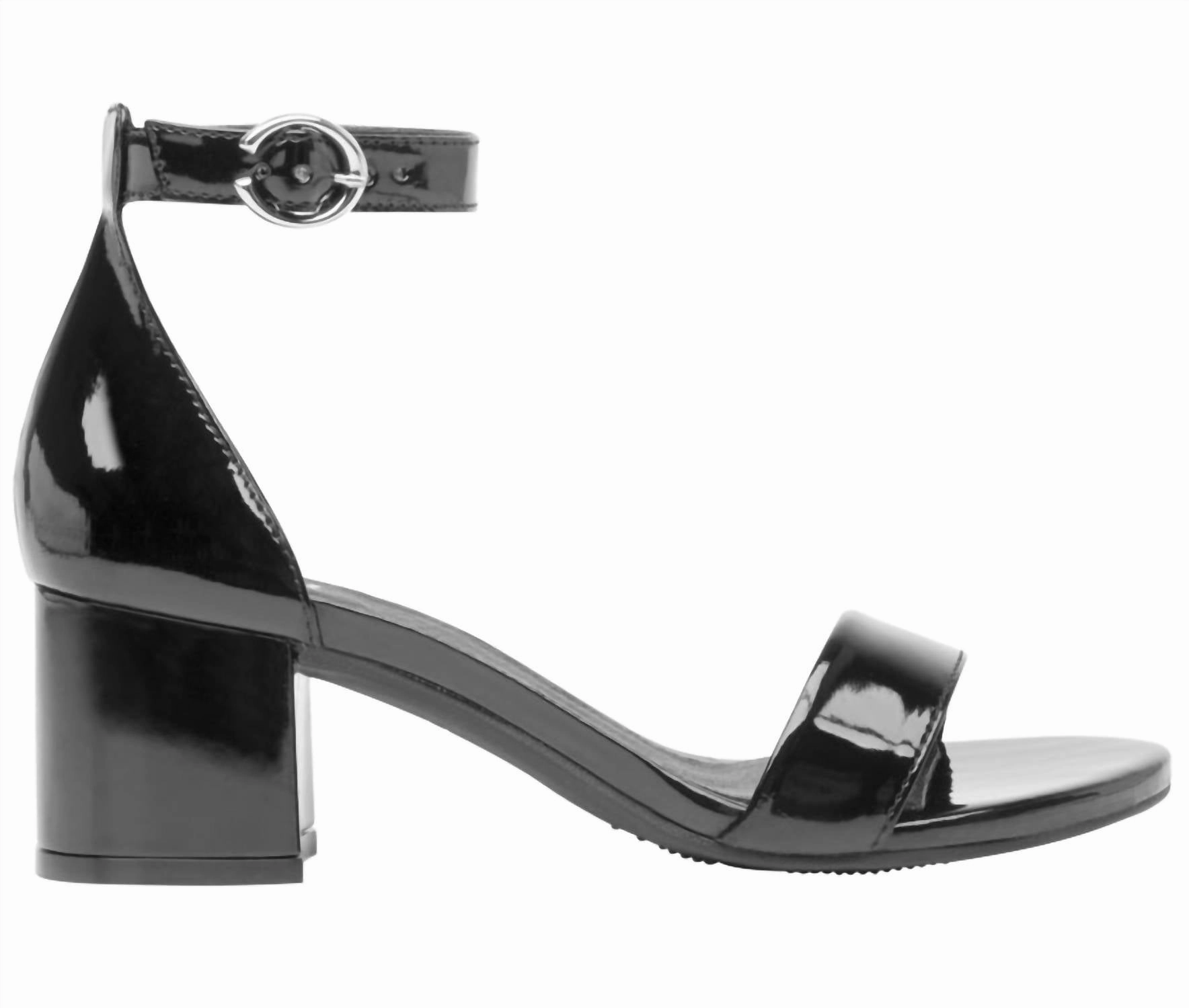Shock Pad Leather Ankle Strap Dress Sandals In Black