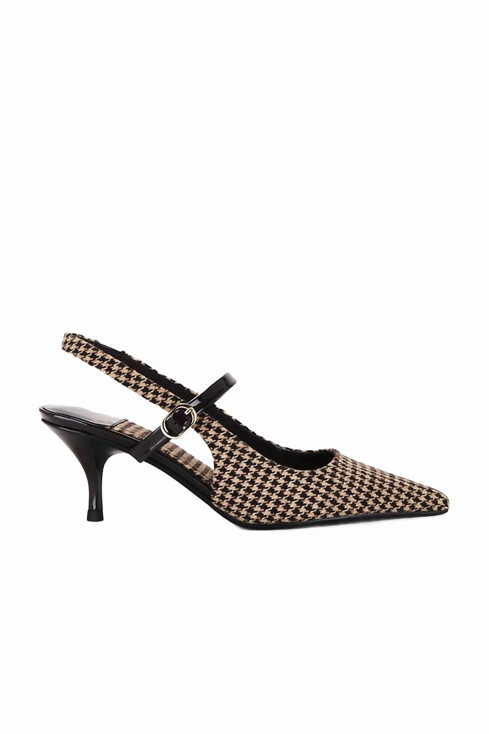 Women Tanya Houndstooth Slingback Heel Pumps In Beige Brown Timeless Classic Italian Chic