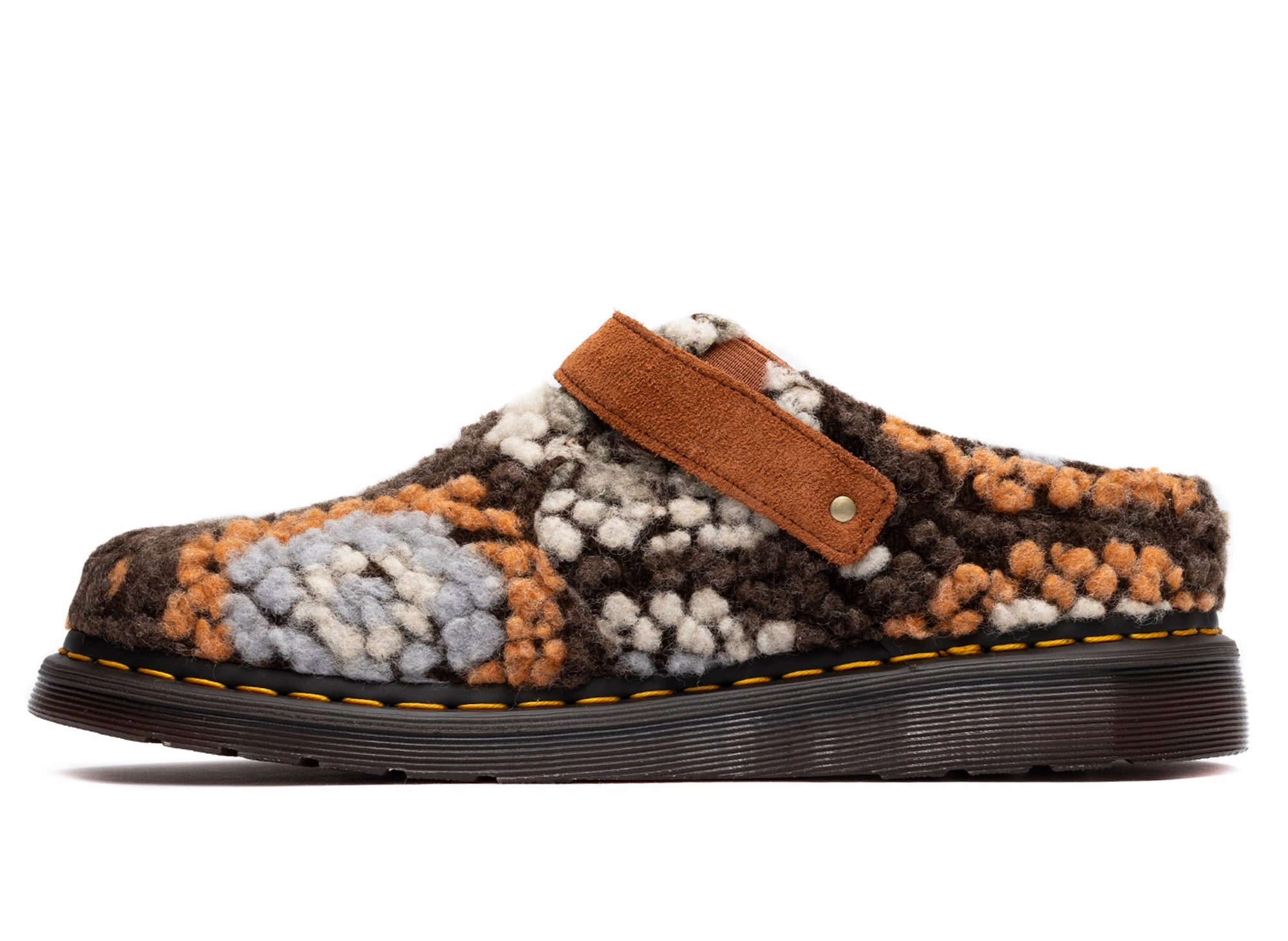 Dr. Martens Isham Crochet Wool Suede Mules in Tan Dusk Hike