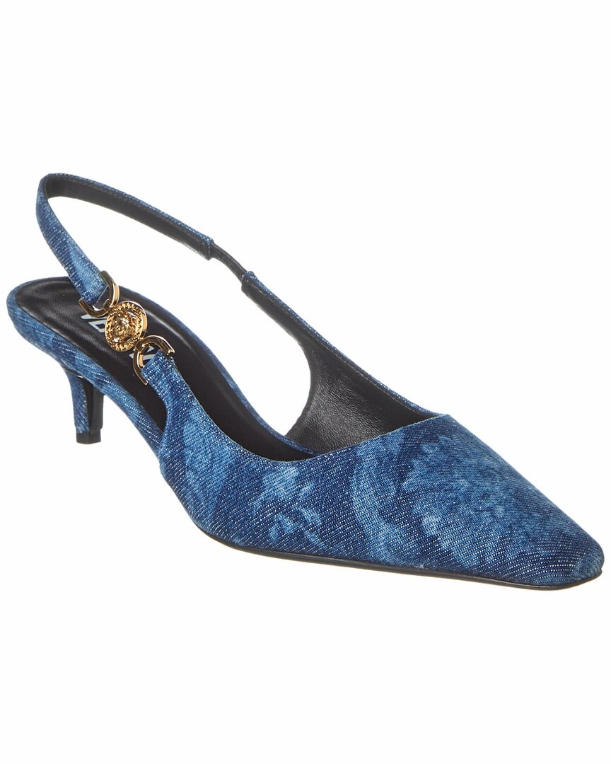 Fashionable Look Fast Pick Versace Medusa Denim Slingback Pump