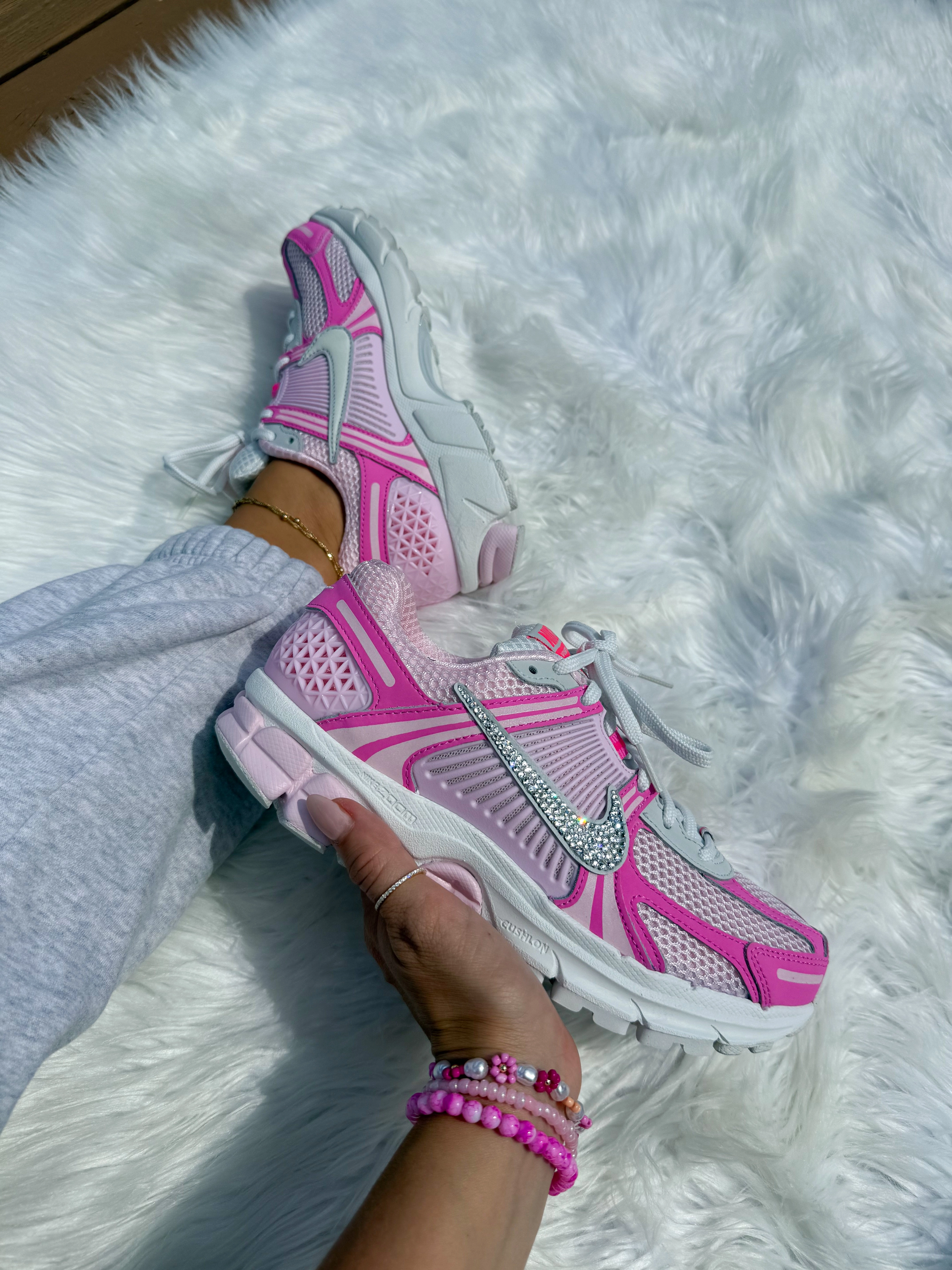 New Bubblegum Hot Pink Swarovski Women Nike Vomero 5 Wave Step Natural foot movement