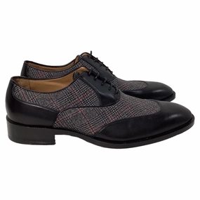 Etro Plaid Lace-Up Oxford Shoes in Black Wool and Leather Fashion Oxfords Tailored Silhouette All Day Worker