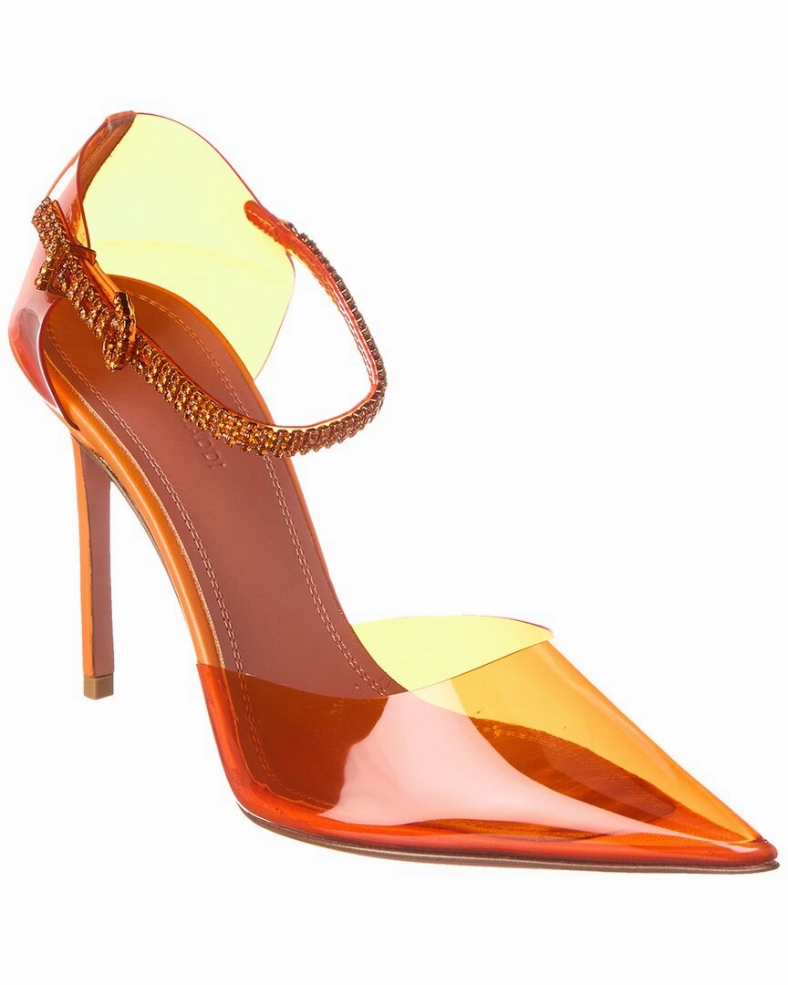 AMINA MUADDI Ursina Glass 105 Vinyl & Leather Pump Fashionable Design Leather Material