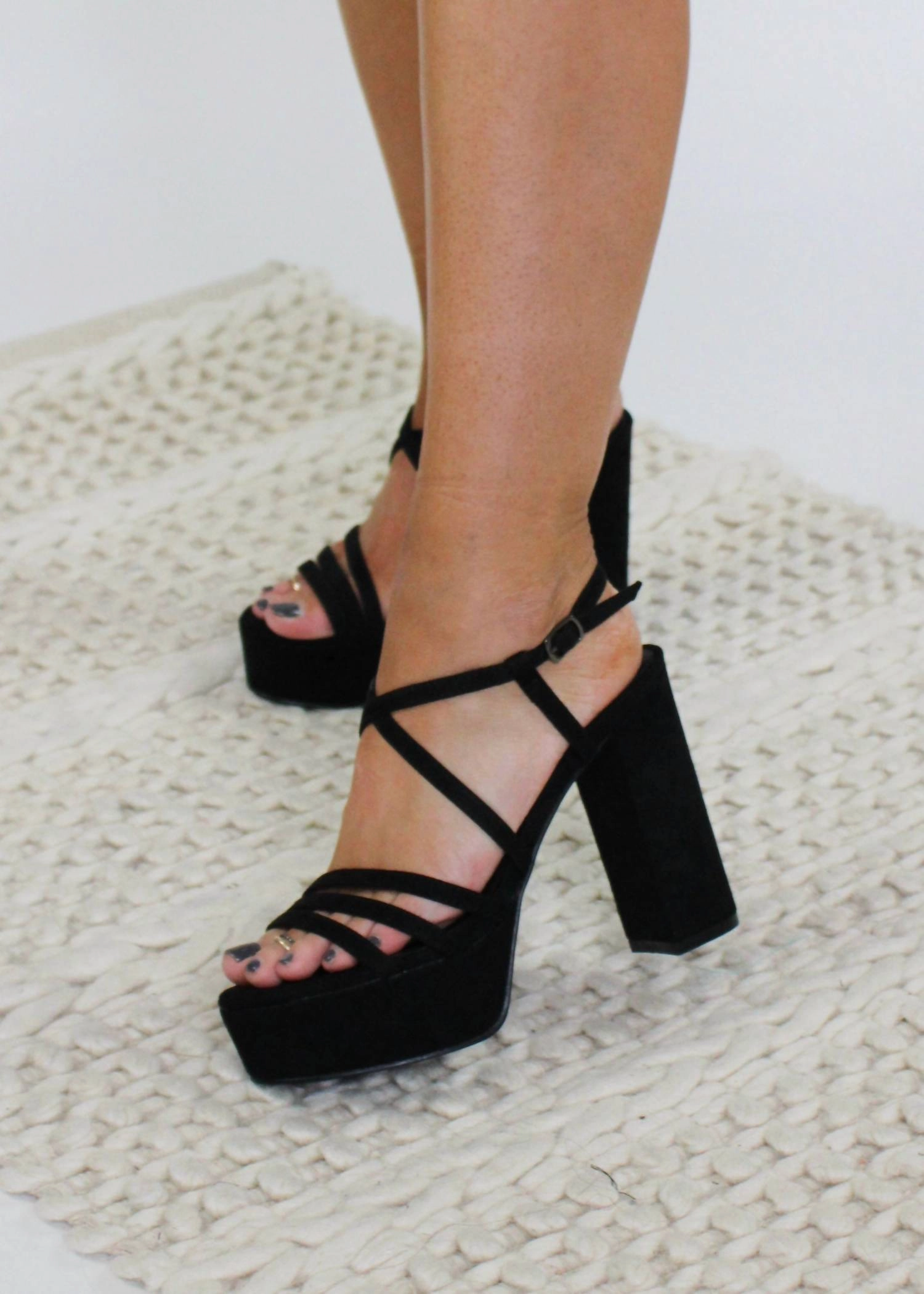 Grace Step Goldie Heels In Black Suede