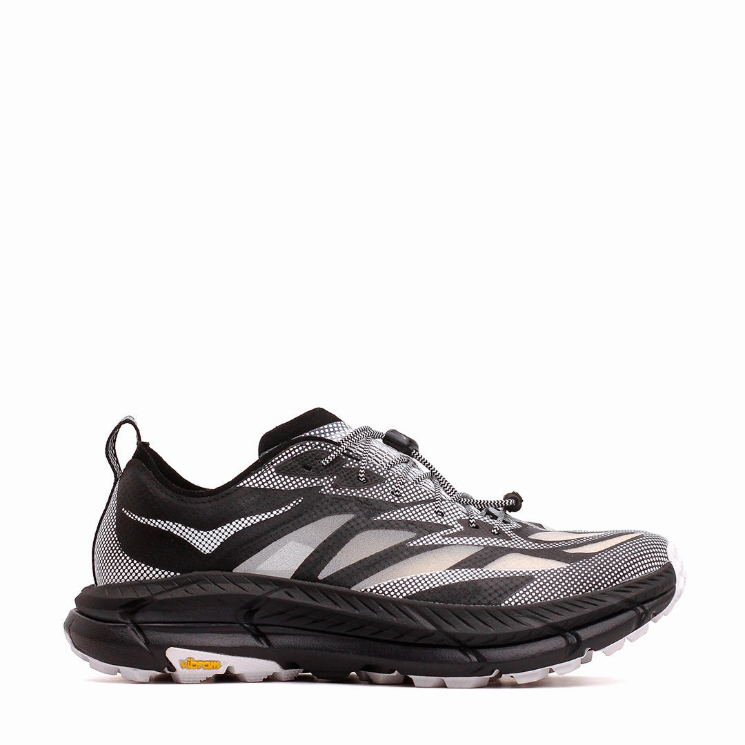 running in a gorge area shoes Hoka One One Unisex Mafate Speed 4 Lite TS Black White 1168971-BWHT