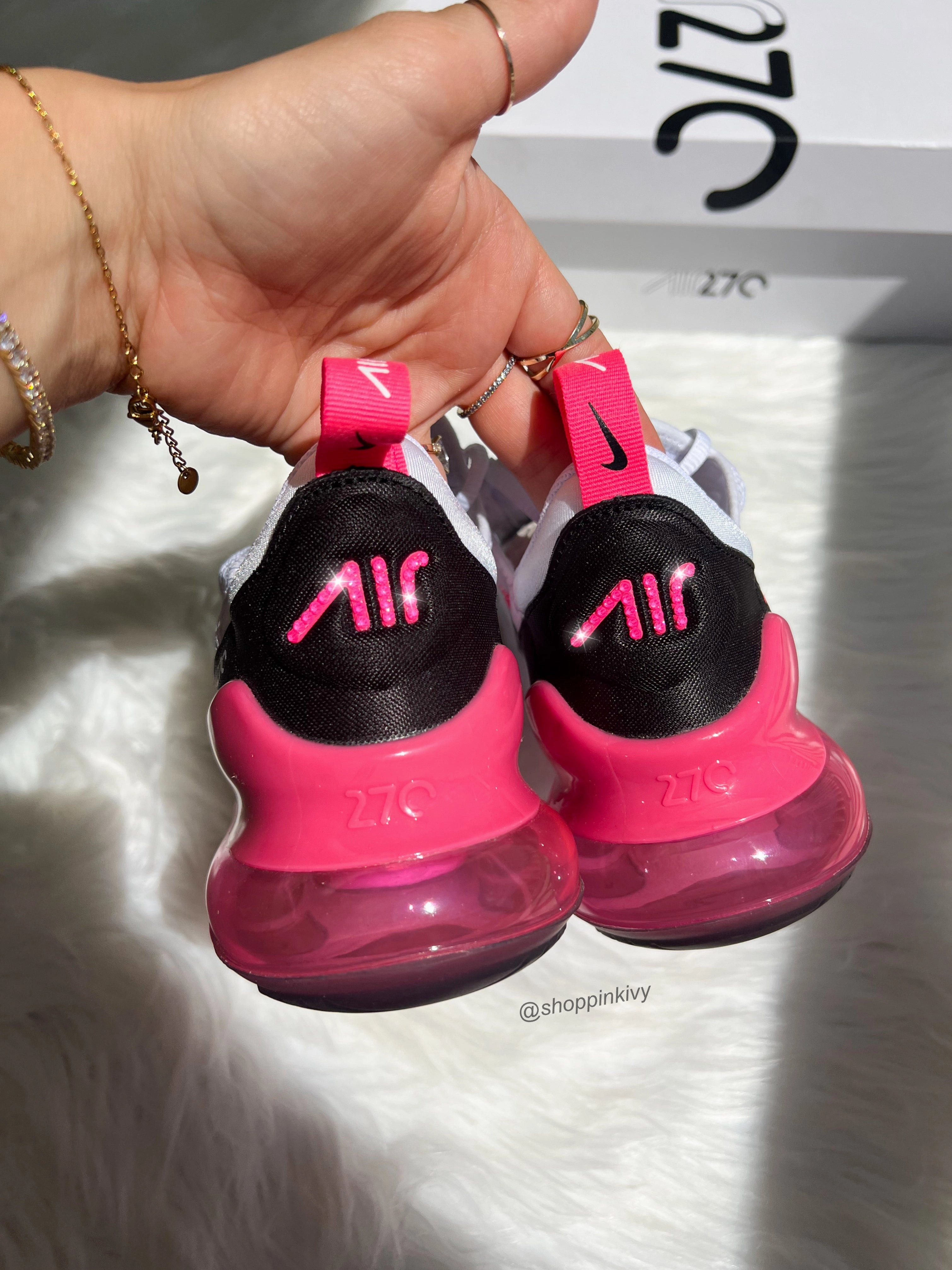 All-Weather Design Slip On Design Hot Pink Swarovski Women's Nike Shoes Air Max 270