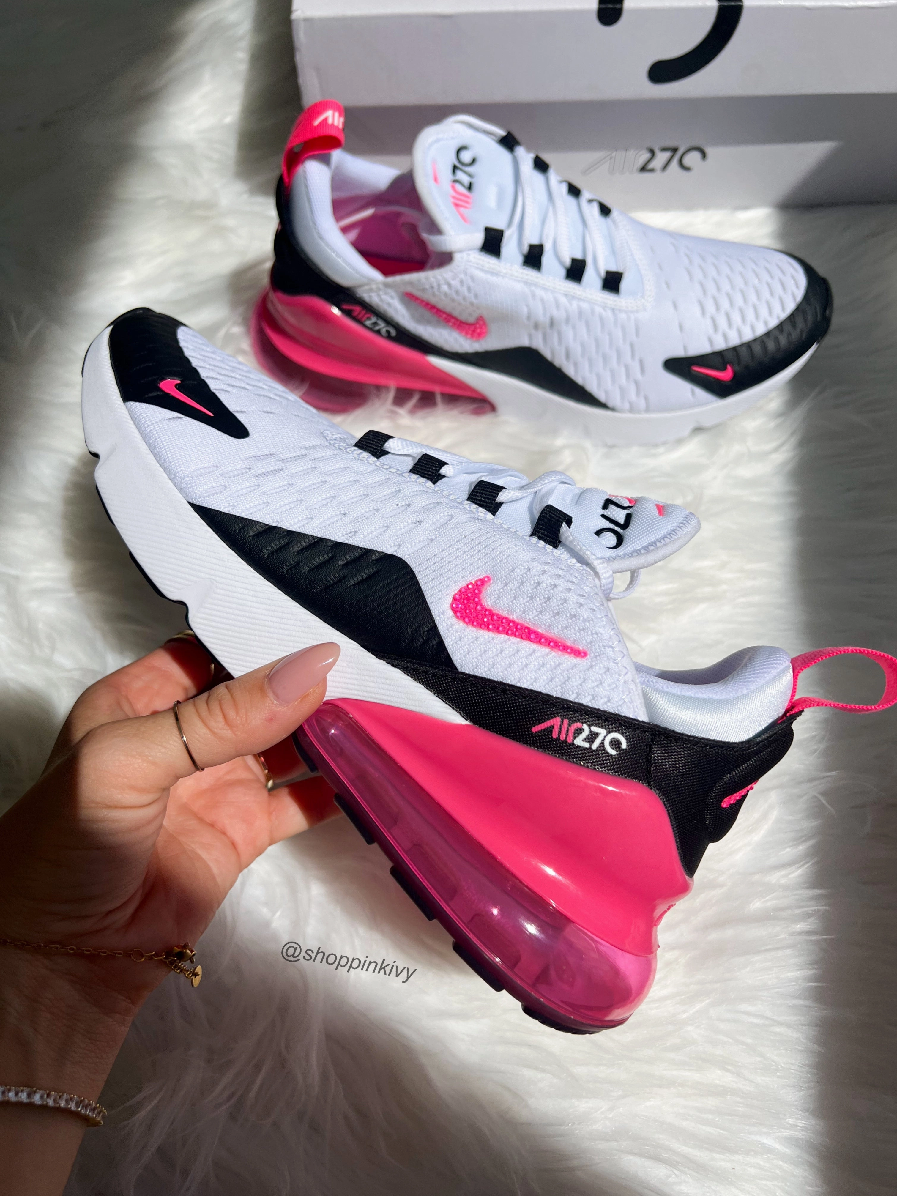 Lightweight Outsole Season Ready Hot Pink Swarovski Women's Nike Shoes Air Max 270