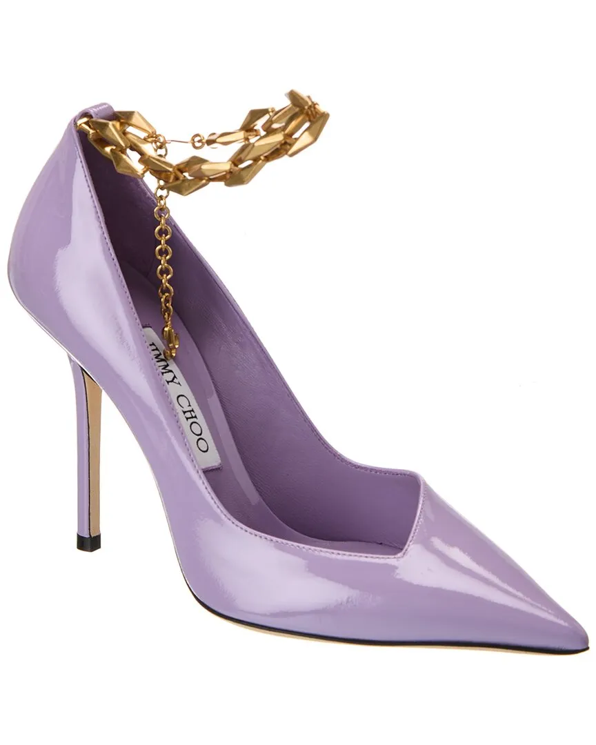 Ankle Loop Eye Catching Jimmy Choo Diamond Talura 100 Patent Pump