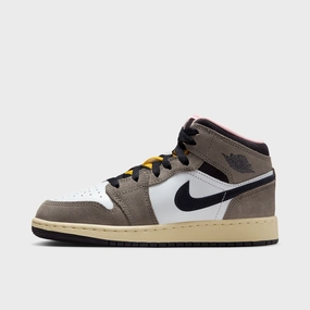 Jordan 1 Mid SE GS White / Oil Grey - Cave Stone Lockdown Foot Harness
