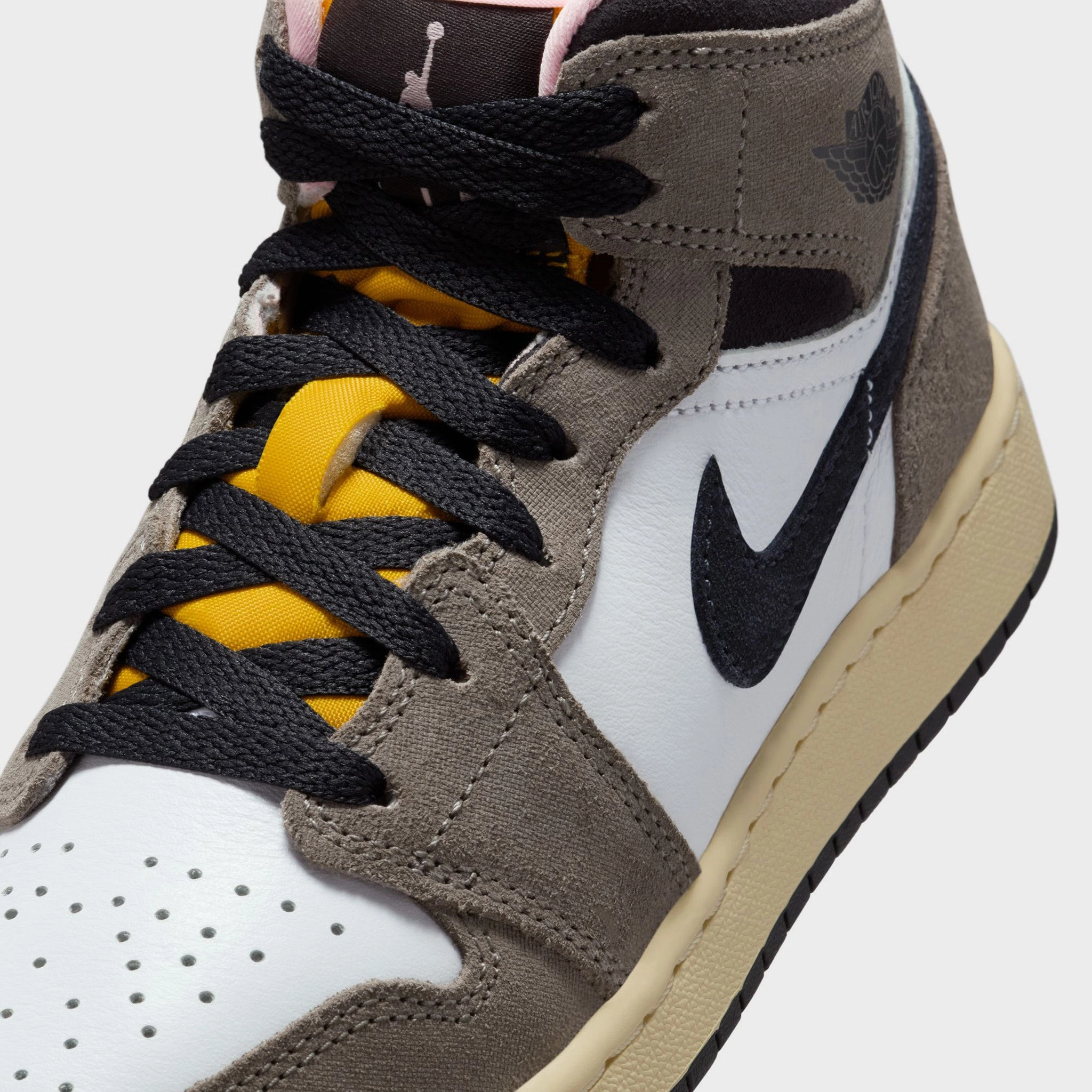 Quick Cut Jordan 1 Mid SE GS White / Oil Grey - Cave Stone