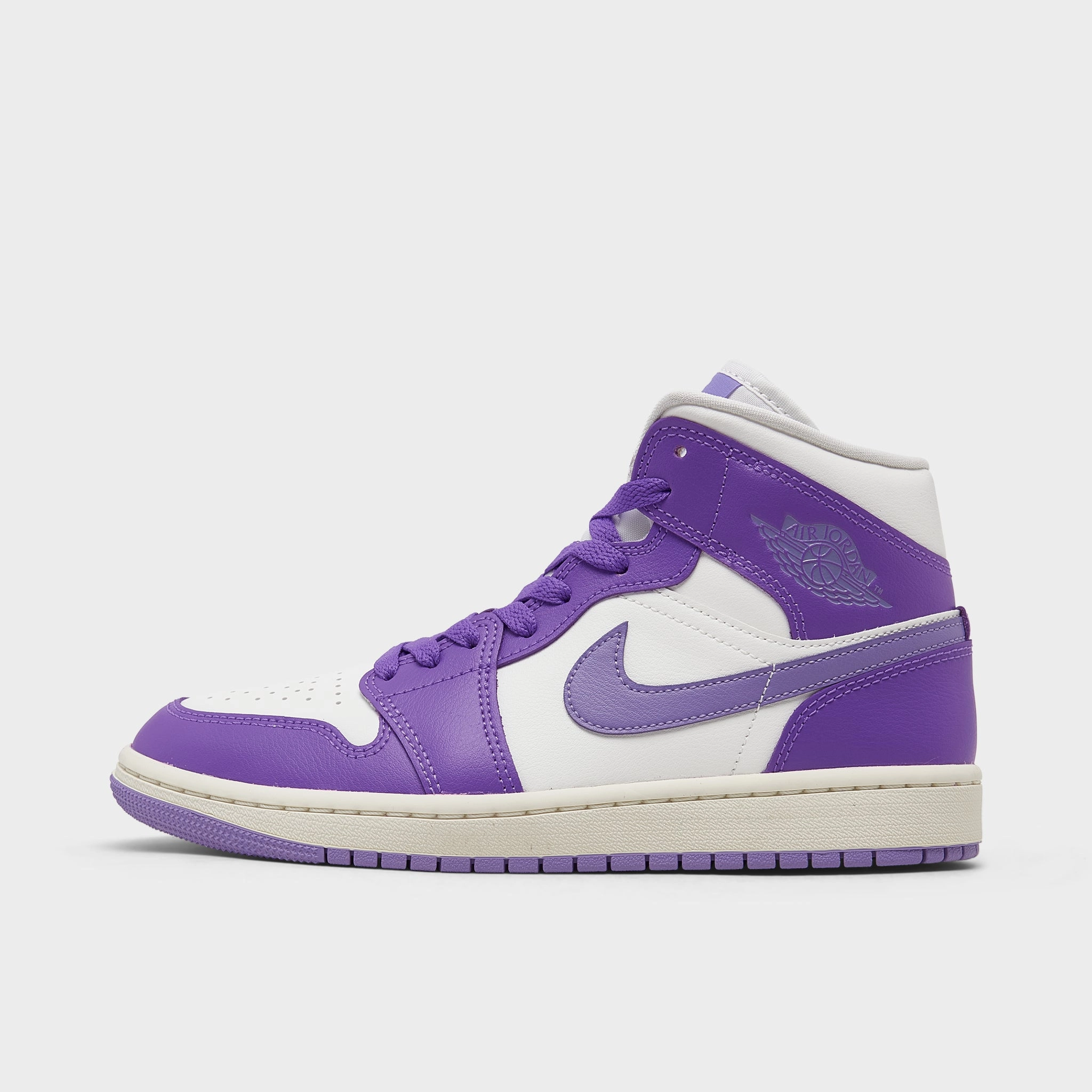 Jordan Women's 1 Mid Action Grape /  Sail - Sky J Light Purple Breathable mesh panel Toe Cap