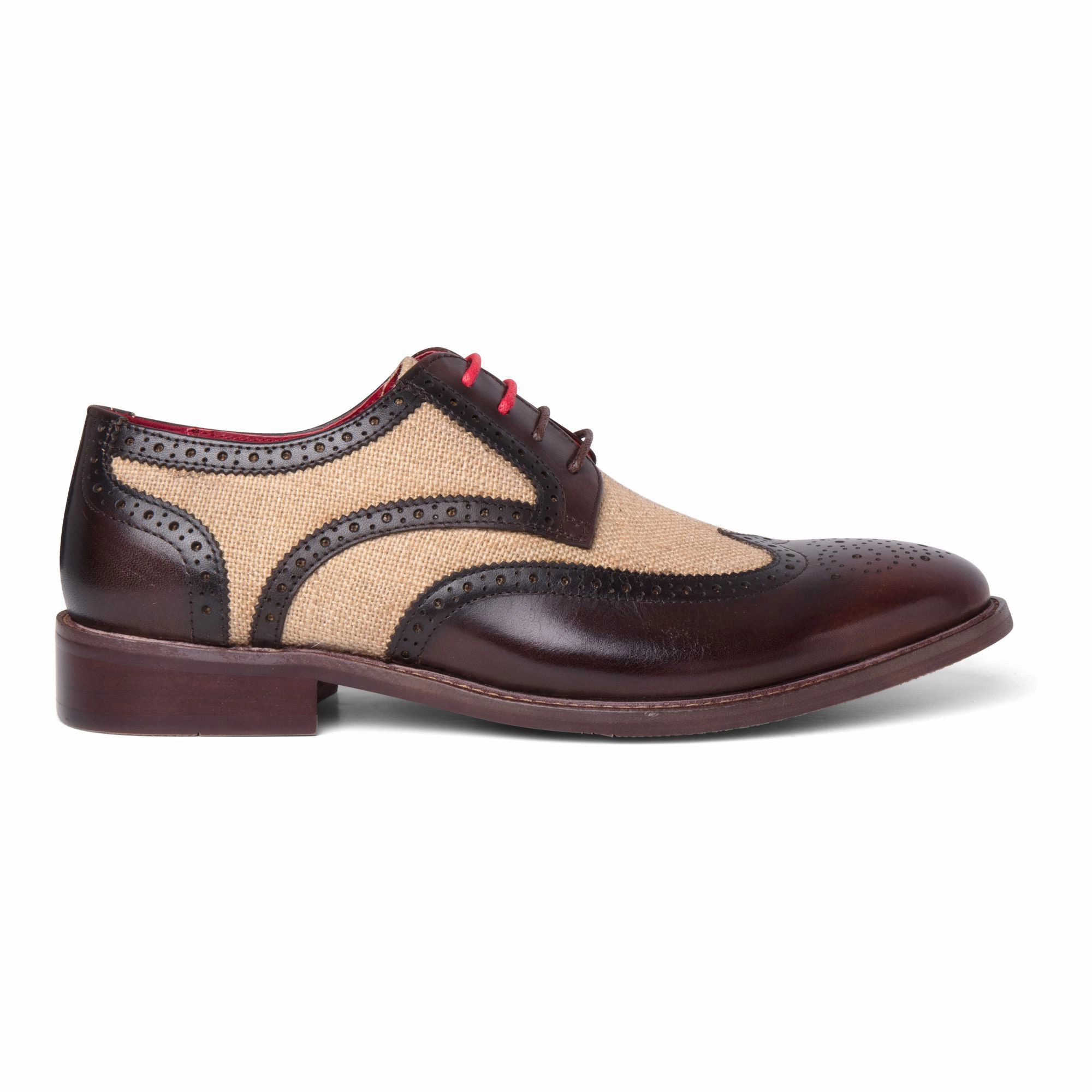 Polished Look Career Oriented Justin Reess Men's Brown Leather Canvas Detailing Brogue Shoes - Cole