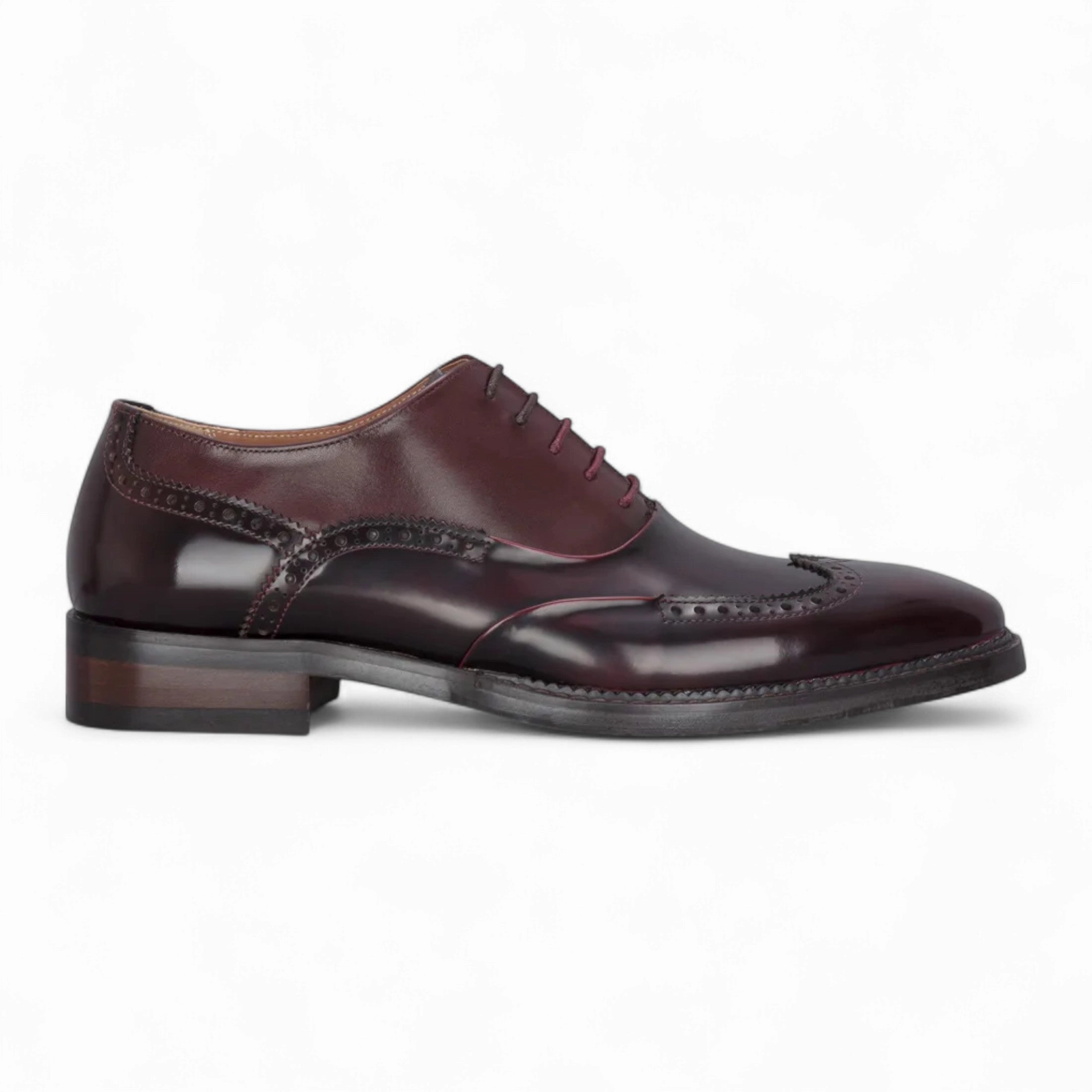 Justin Reess Men's Wine Patent Leather Brogue Formal Shoes - Harry Durable Make Networking Event Slim Profile Boardroom Wear