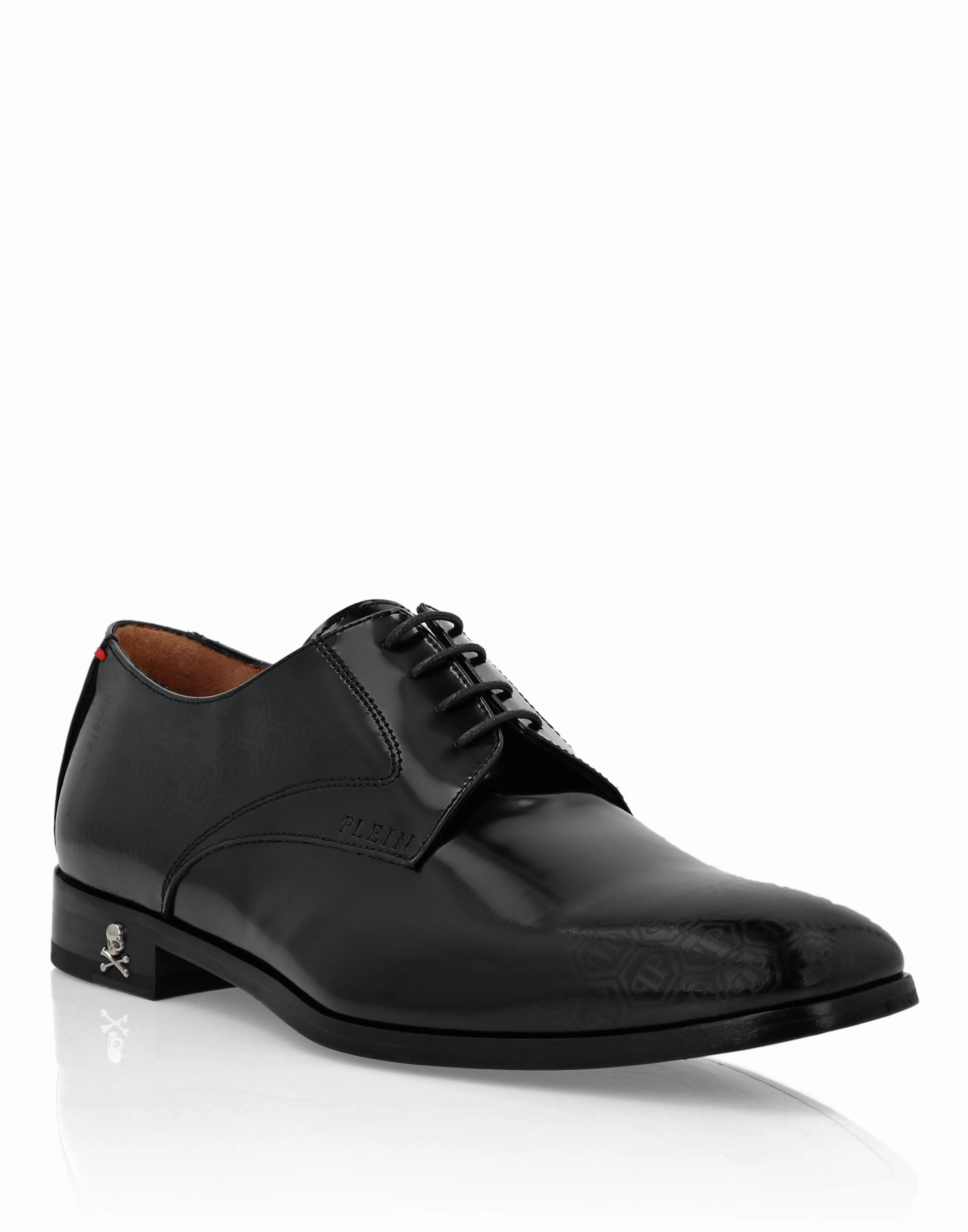 Leather Lace Up Shoes Monogram Textured Finish Daily Commute Tailored Design