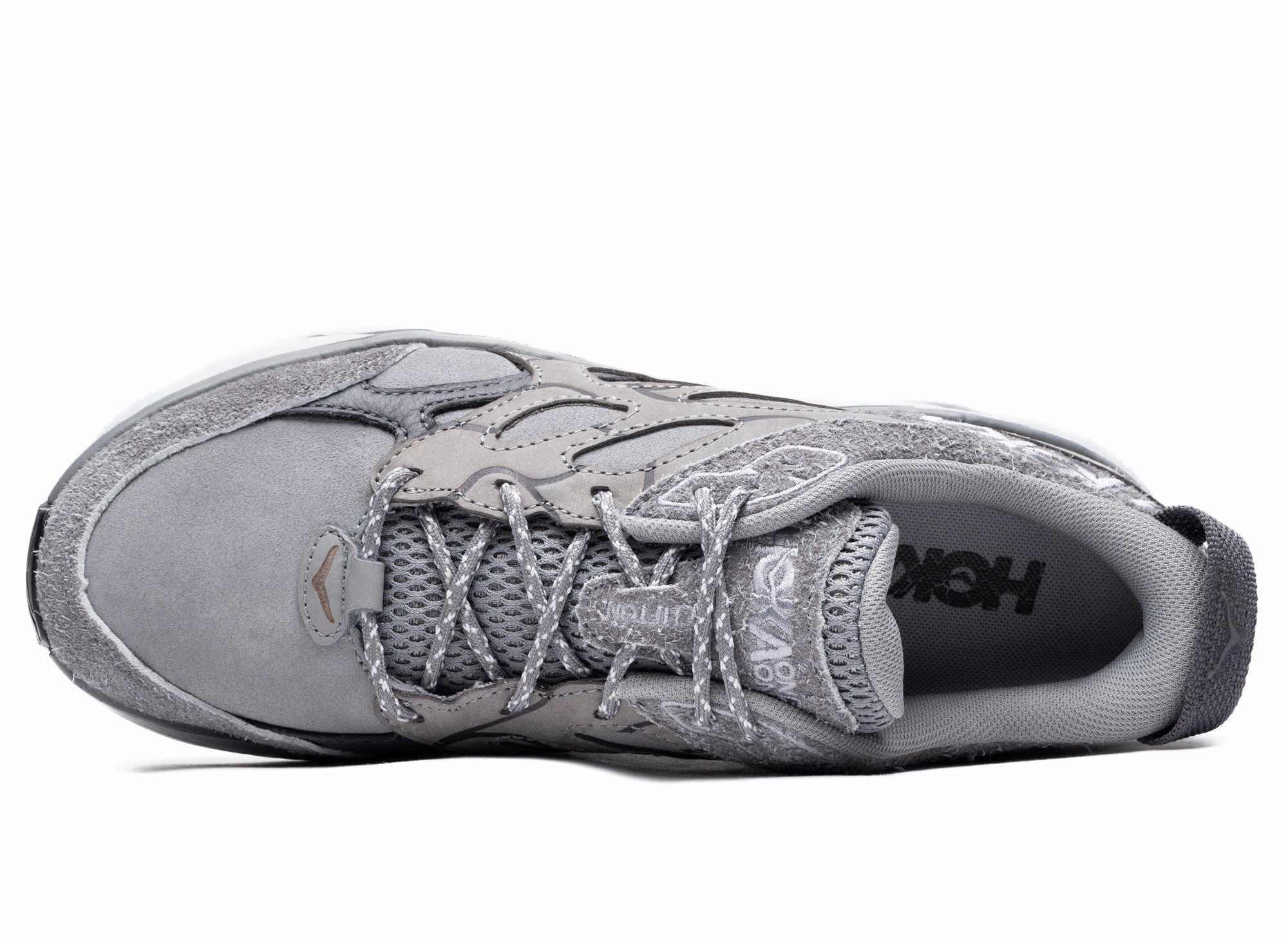 Unisex Hoka Elite Terrain System Clifton L Suede in Galactic Grey Odor Control Fabric