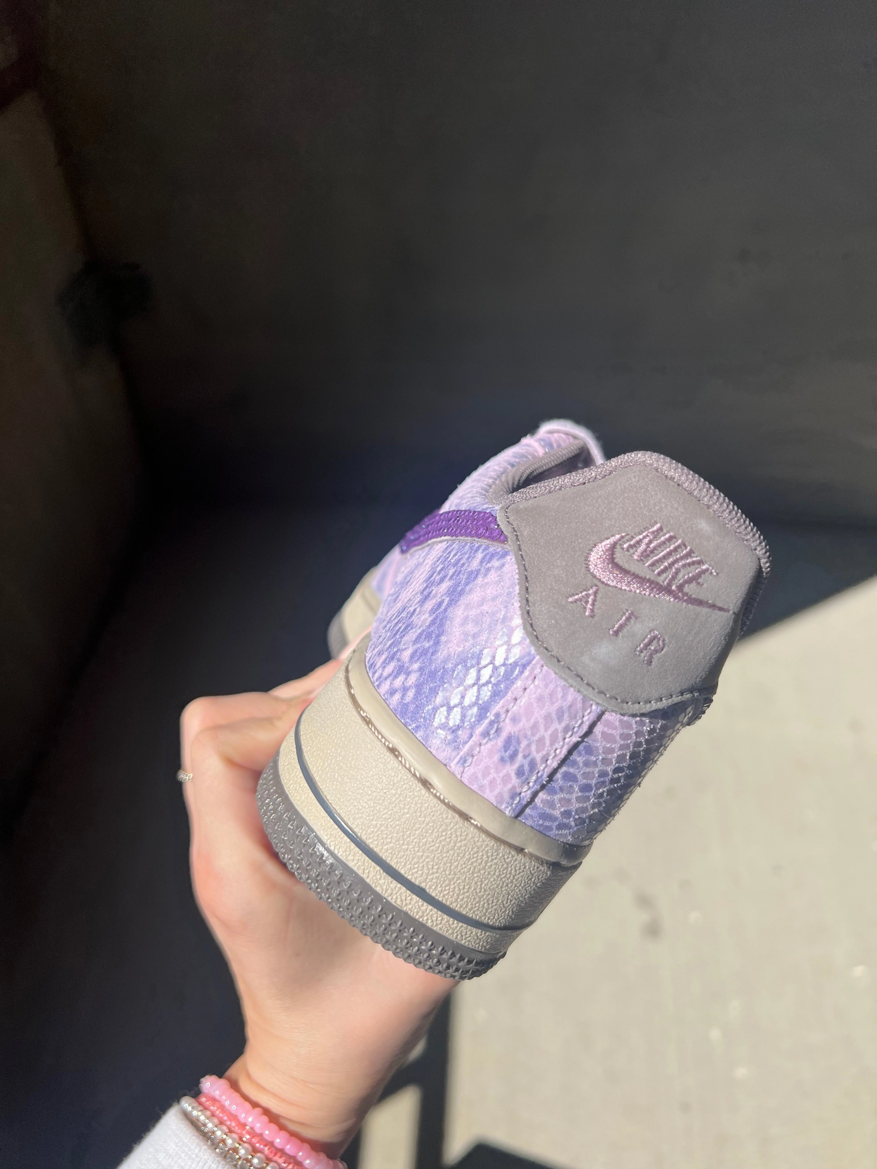 Snug Lining Everyday Comfort Special Edition Purple Snake Print Swarovski Womens Nike Air Force 1