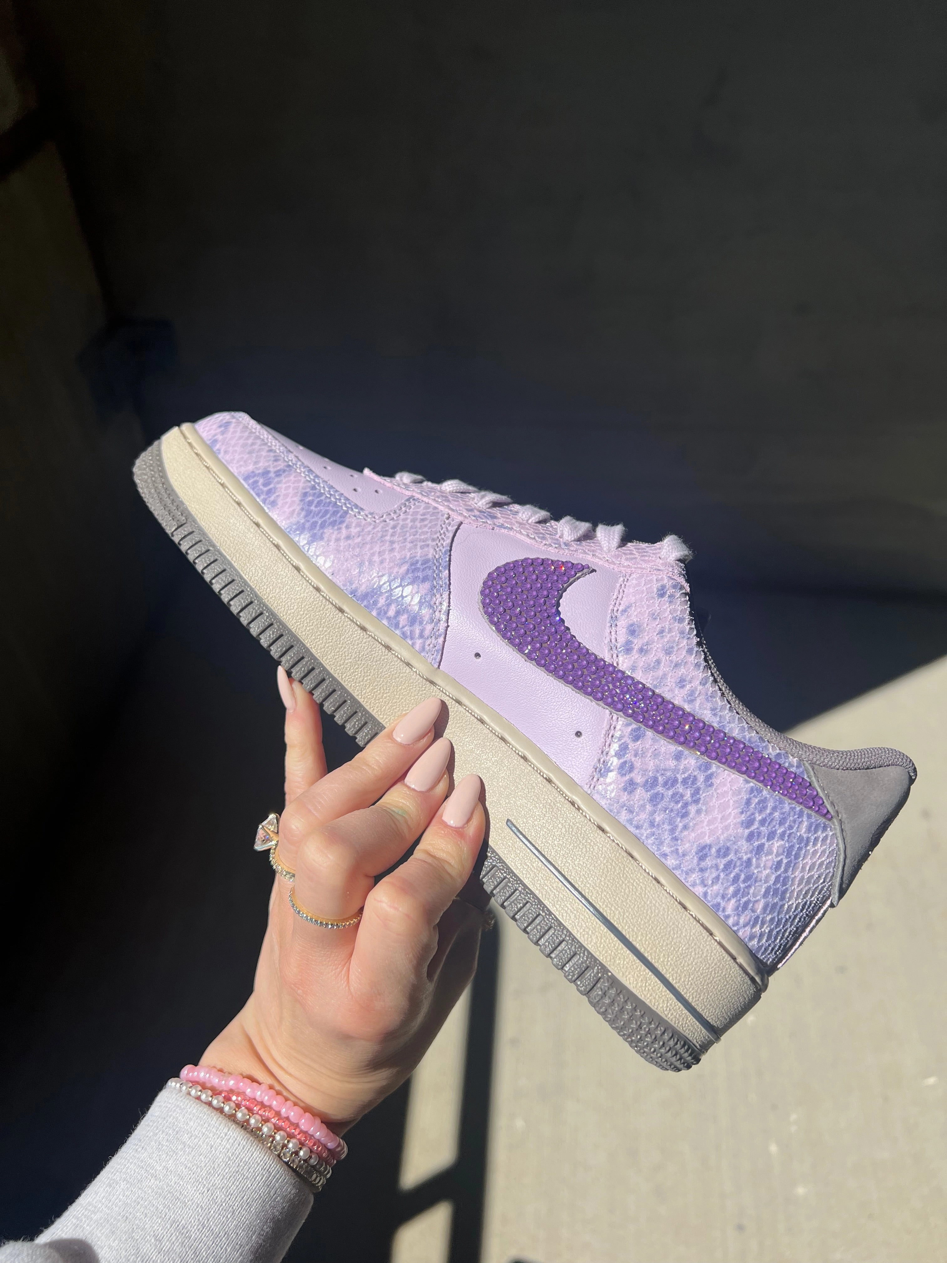Smooth Walk Work Jog Special Edition Purple Snake Print Swarovski Womens Nike Air Force 1