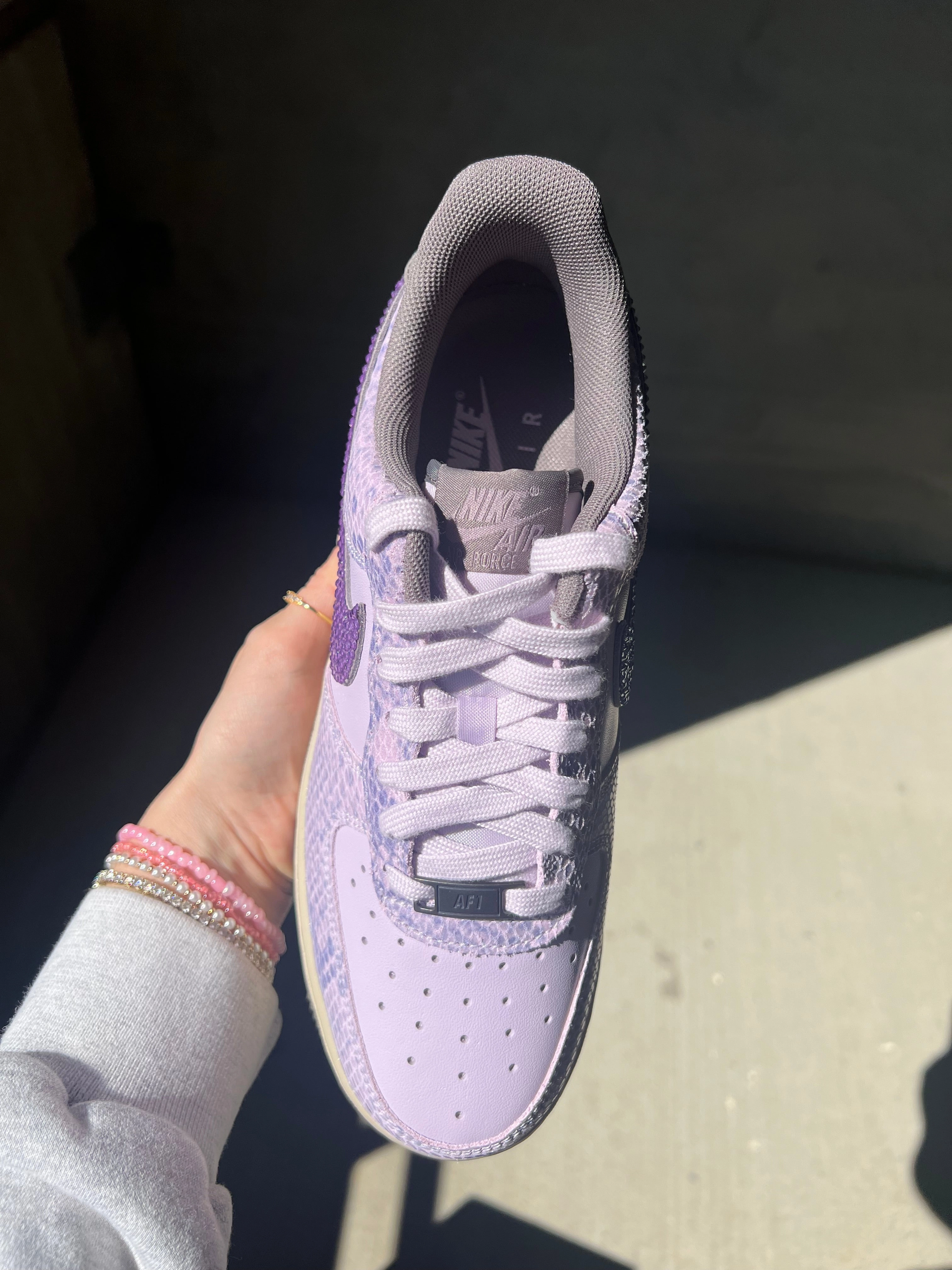 Easy   To   Wear Special Edition Purple Snake Print Swarovski Womens Nike Air Force 1