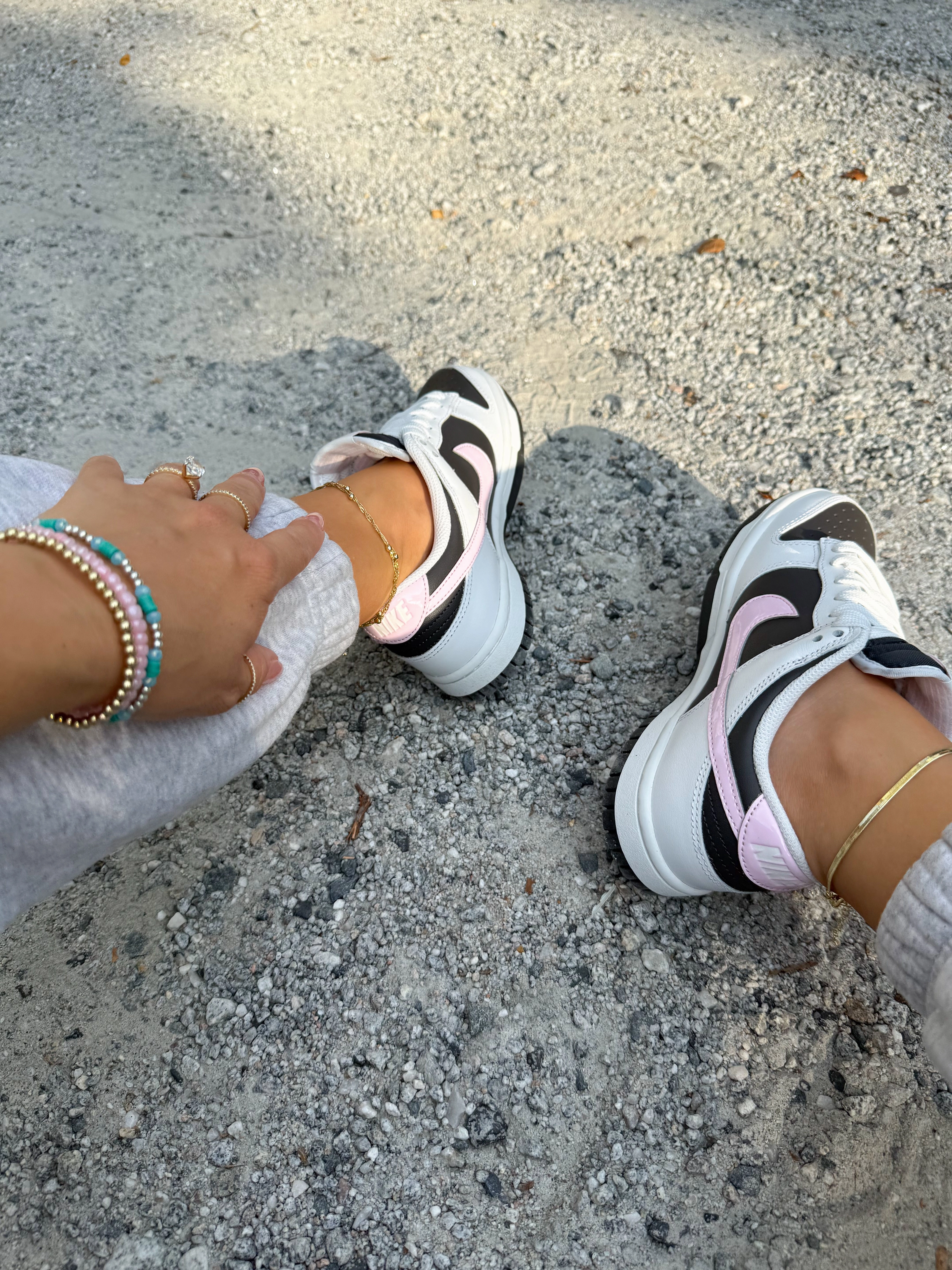 Mesh Detail Black White Pink Swarovski Womens Nike Dunk Shoes