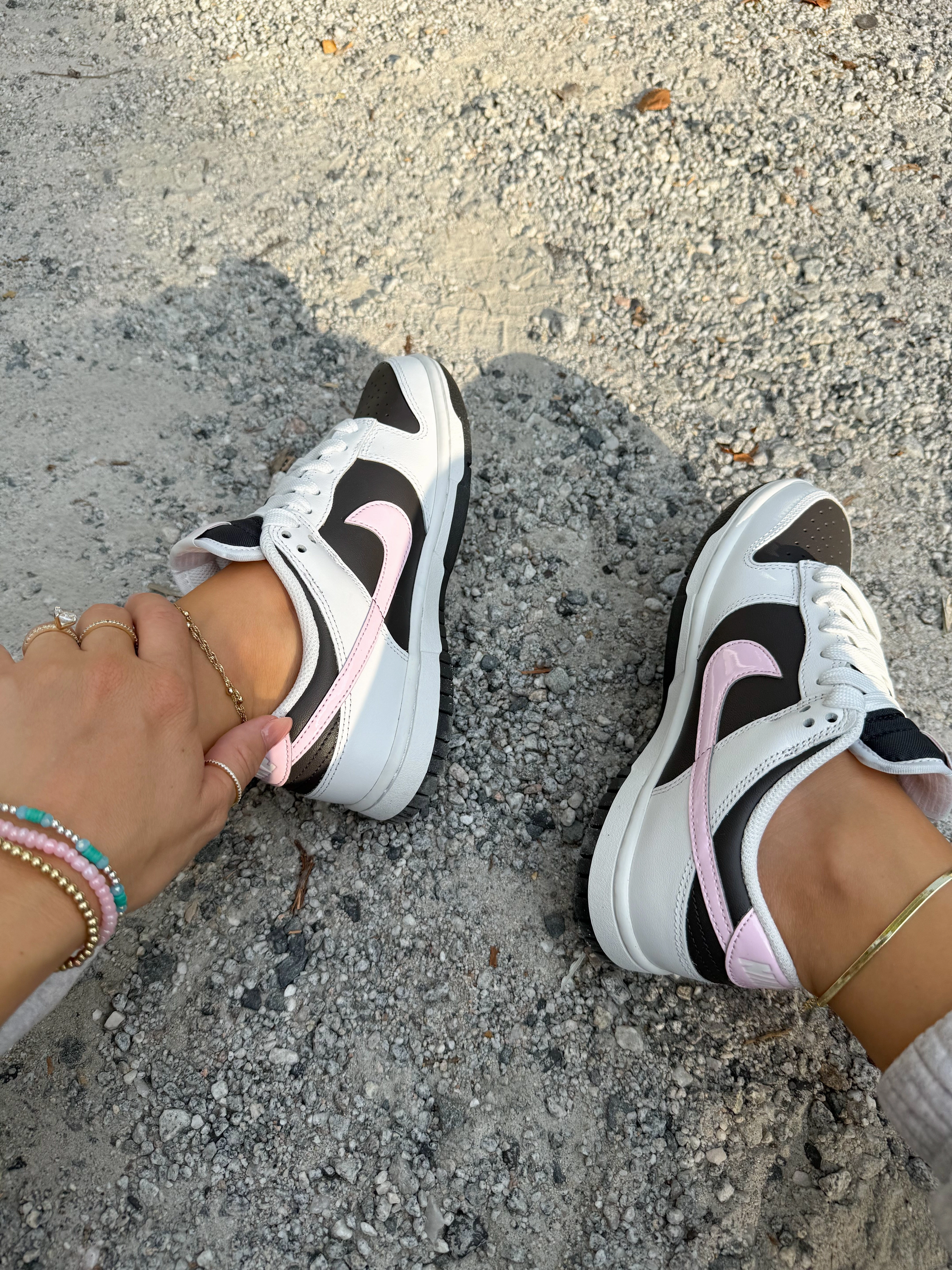 Subtle Detail Black White Pink Swarovski Womens Nike Dunk Shoes