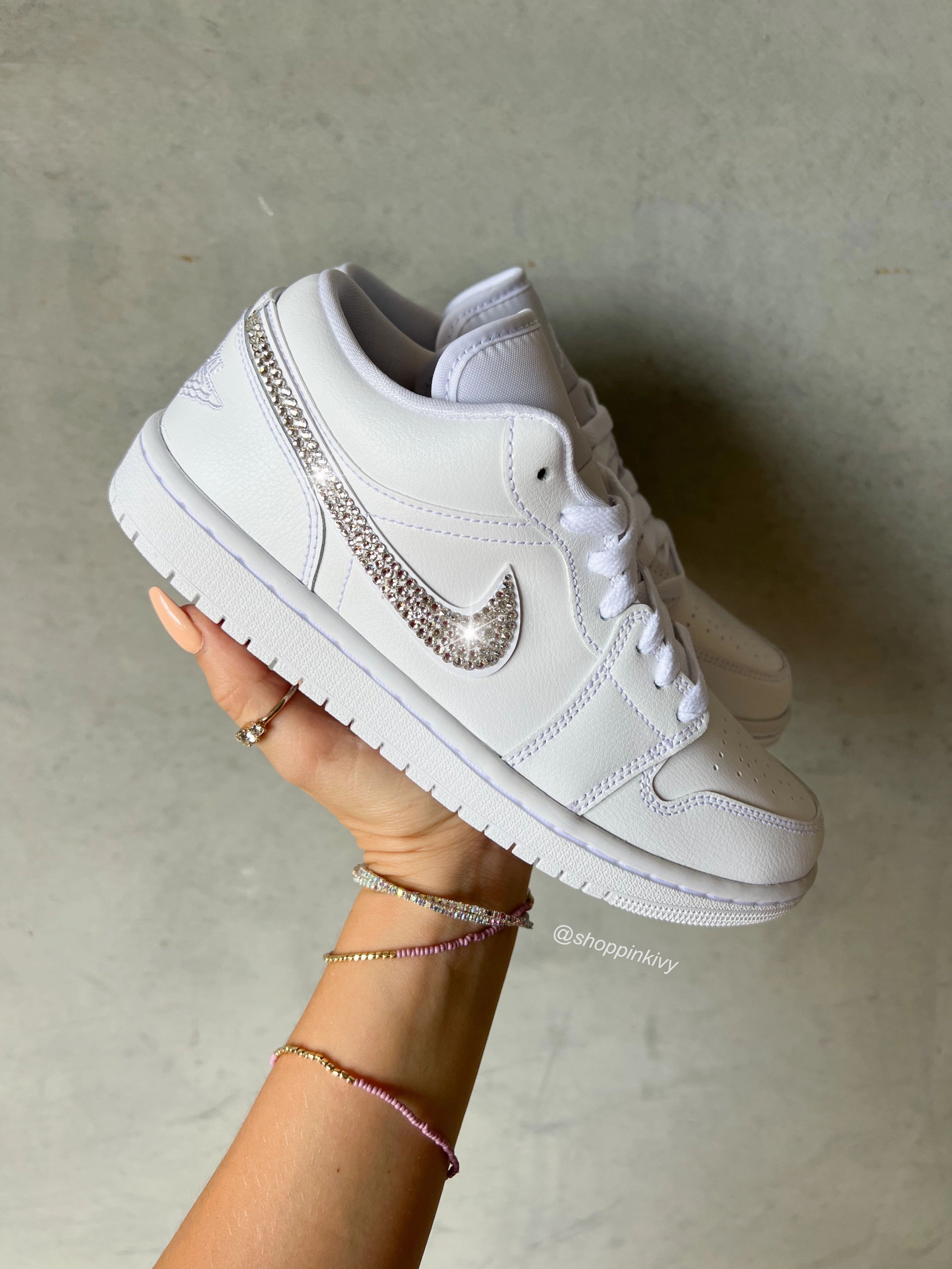 White Swarovski Women??s Air Jordan 1 Low Shoes Trail Climb City Snap
