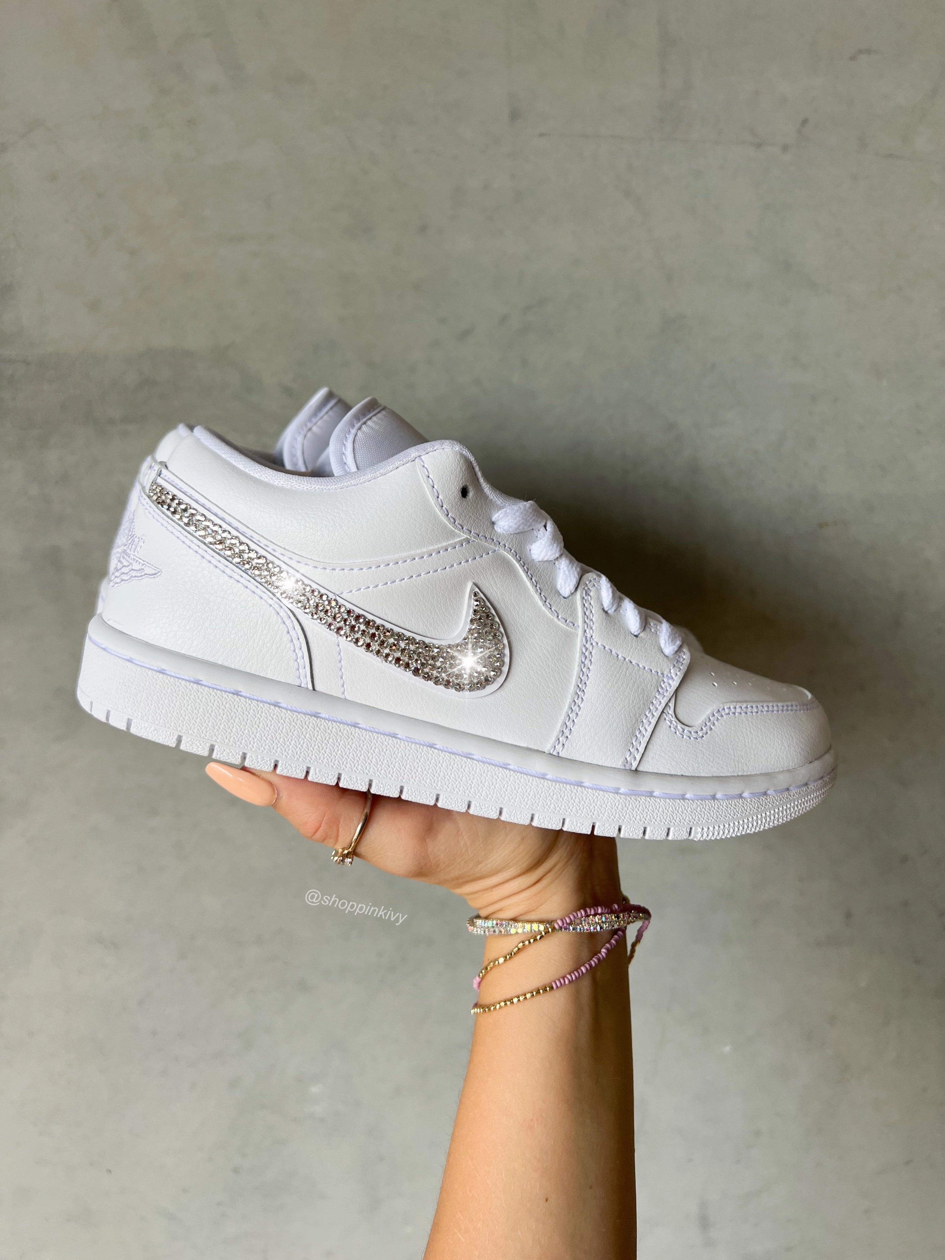 White Swarovski Women??s Air Jordan 1 Low Shoes Seasonless Style Stay Chill