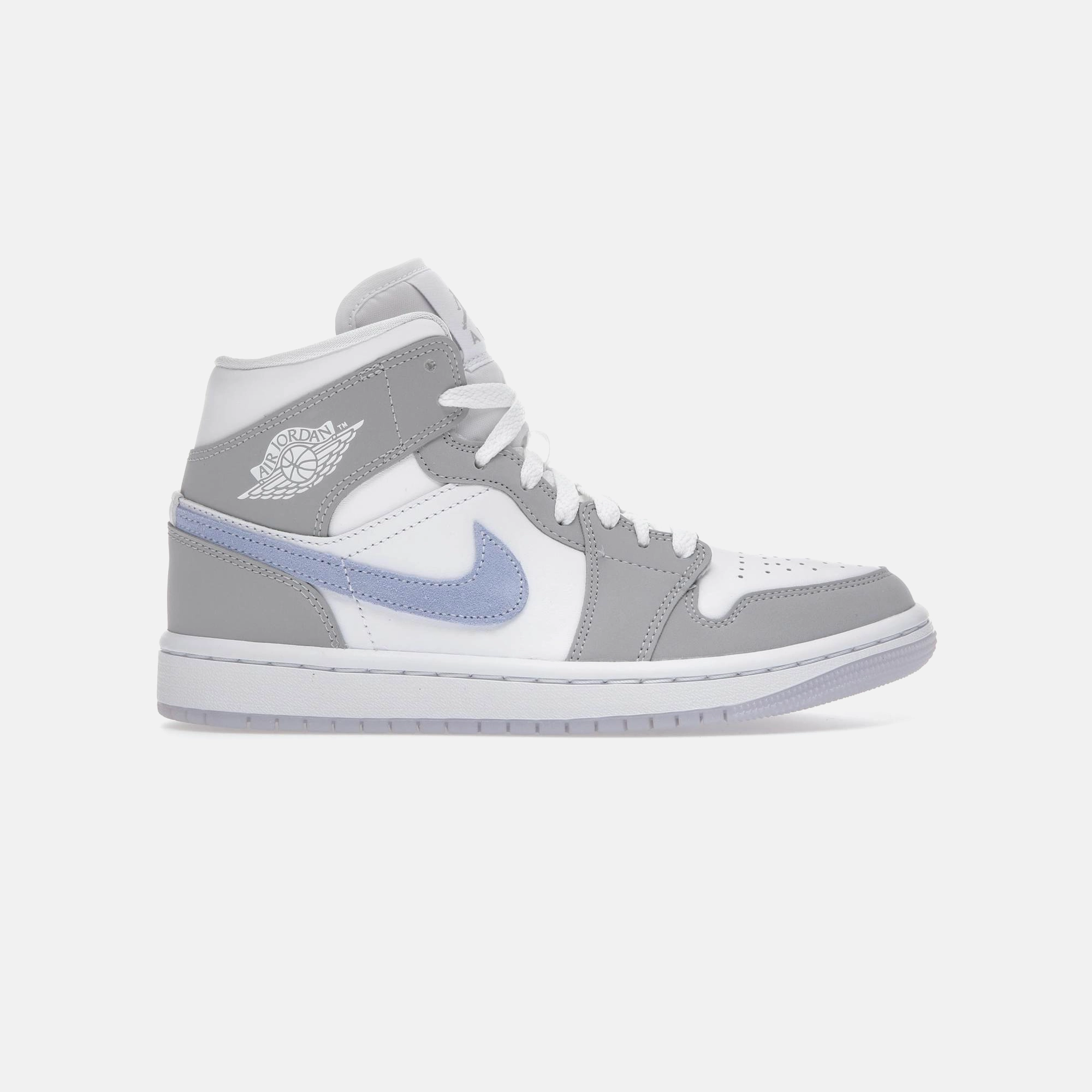 Quick Slip Nike Air Jordan 1 Mid Wolf Grey Aluminium WMNS