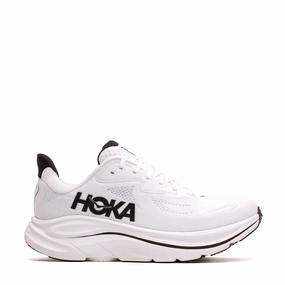 running in a ferry terminal area shoes Hoka One One Men Clifton 10 White Black 1162030-WBLC