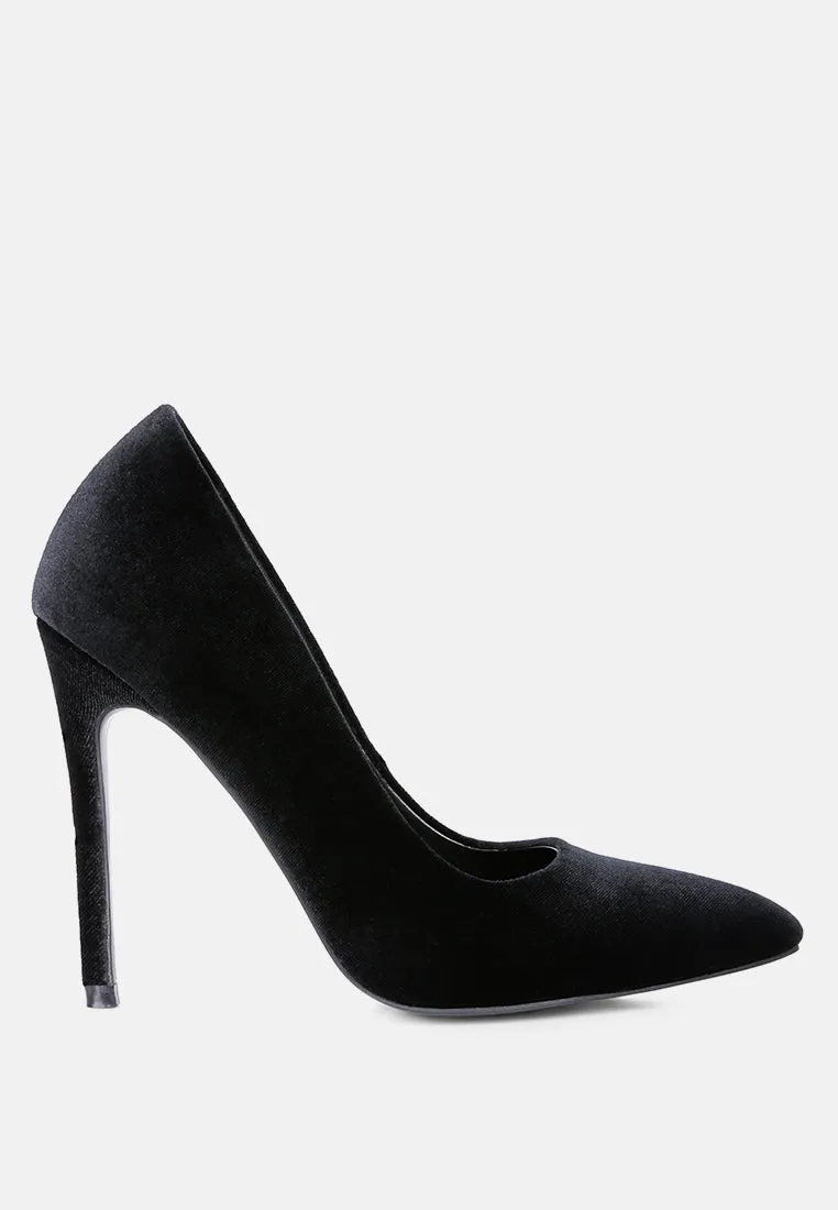 Designer Style Event Glow janessa velvet stiletto heel pumps