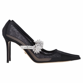 Summer Edge Bold Vibe Mach & Mach Lotus Flower Heels in Black Mesh