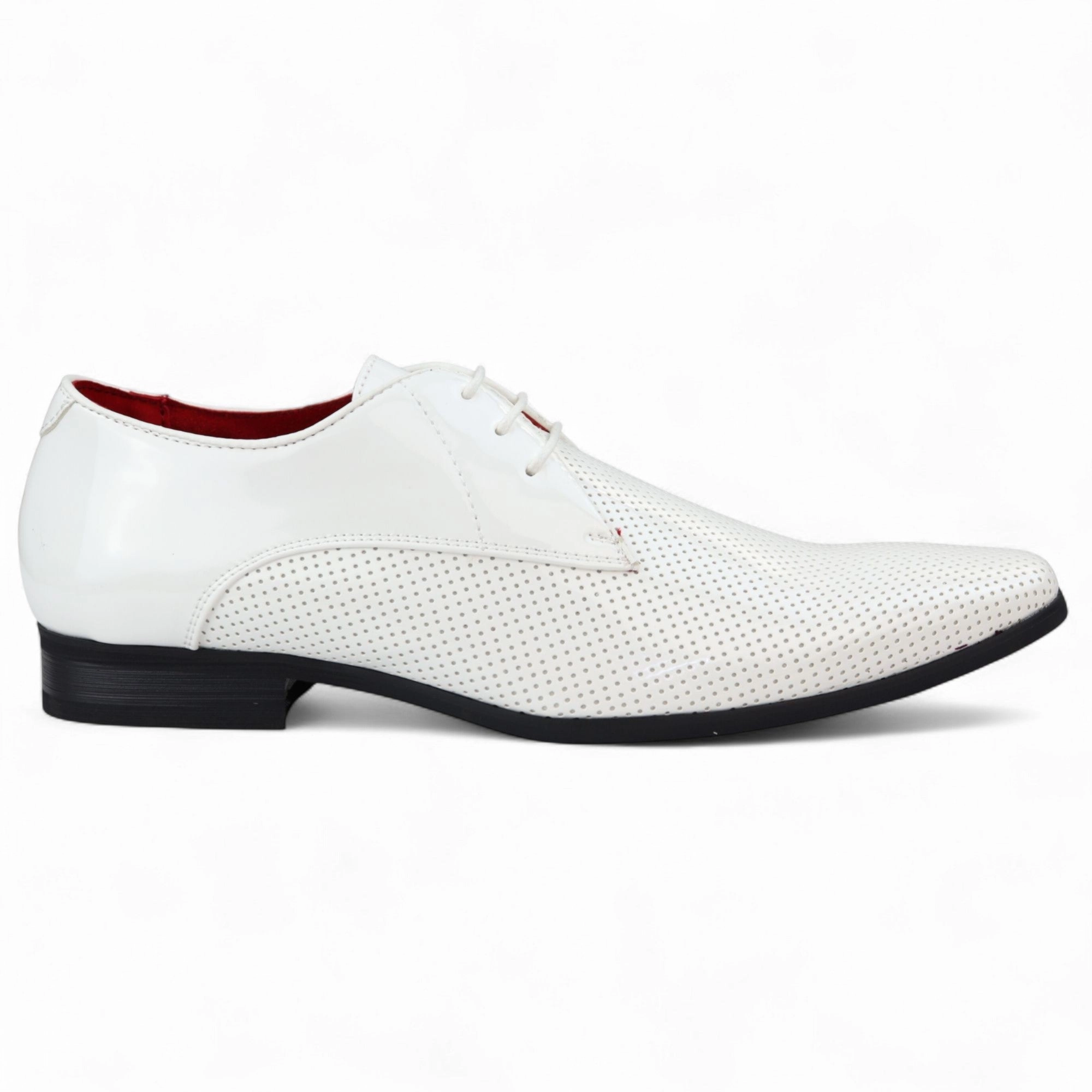 Mens White Pointed Toe Formal Lace Up Perforated Shoes Smart Movement Structured Upper Versatile User