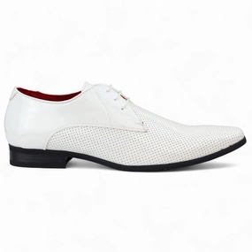 Mens White Pointed Toe Formal Lace Up Perforated Shoes Smart Movement Structured Upper Versatile User
