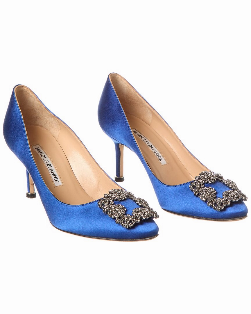 Manolo Blahnik Hangisi 70 Satin Pump (Authentic Pre-Owned) Fashionable Boots Glamorous Footwear